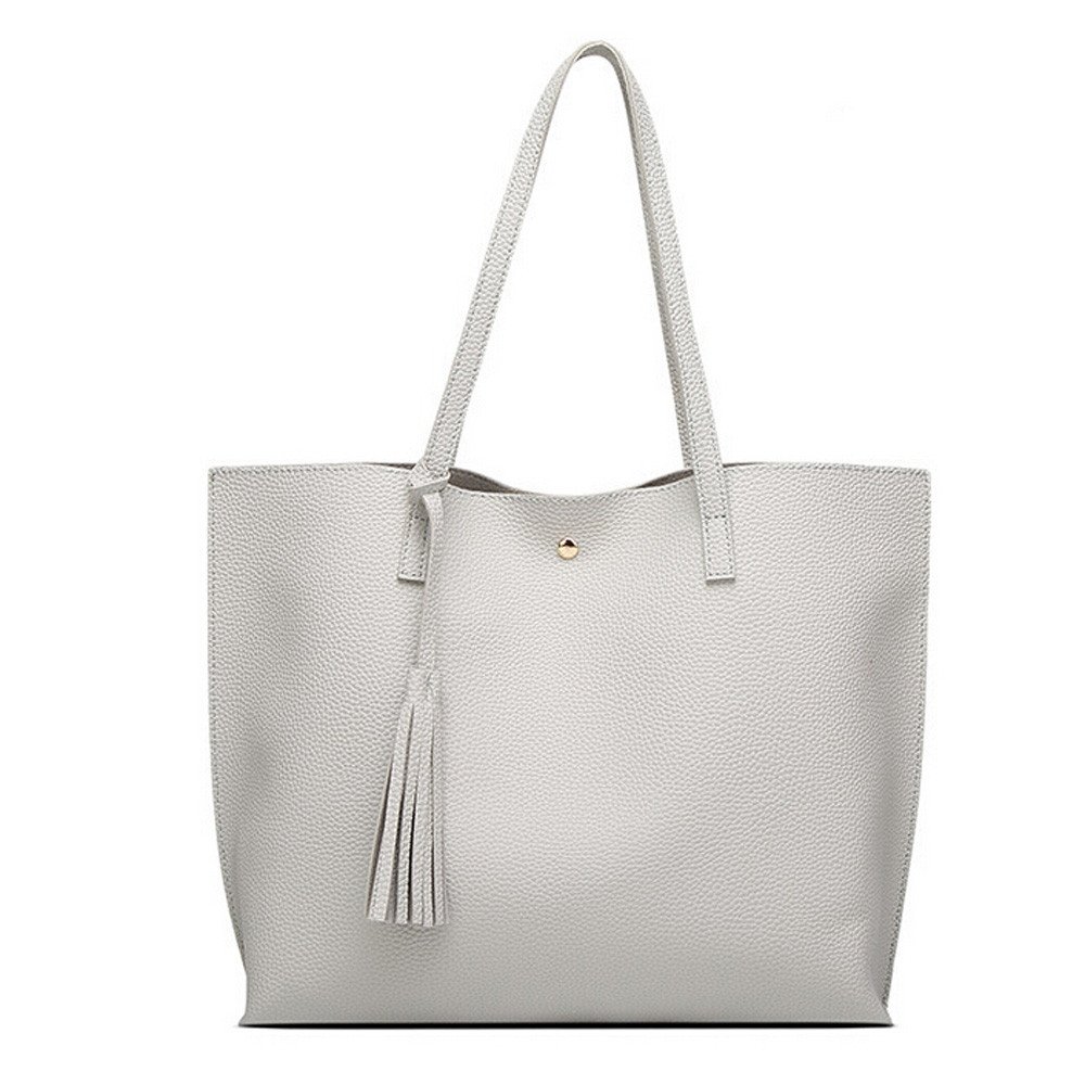Amober Women's PU Leather Tote Bag with Top Handle & Shoulder Strap - Stylish Pebbled Satchel Purse with Tassel Detail in Sky Blue | Perfect for Work, Travel & Everyday Use