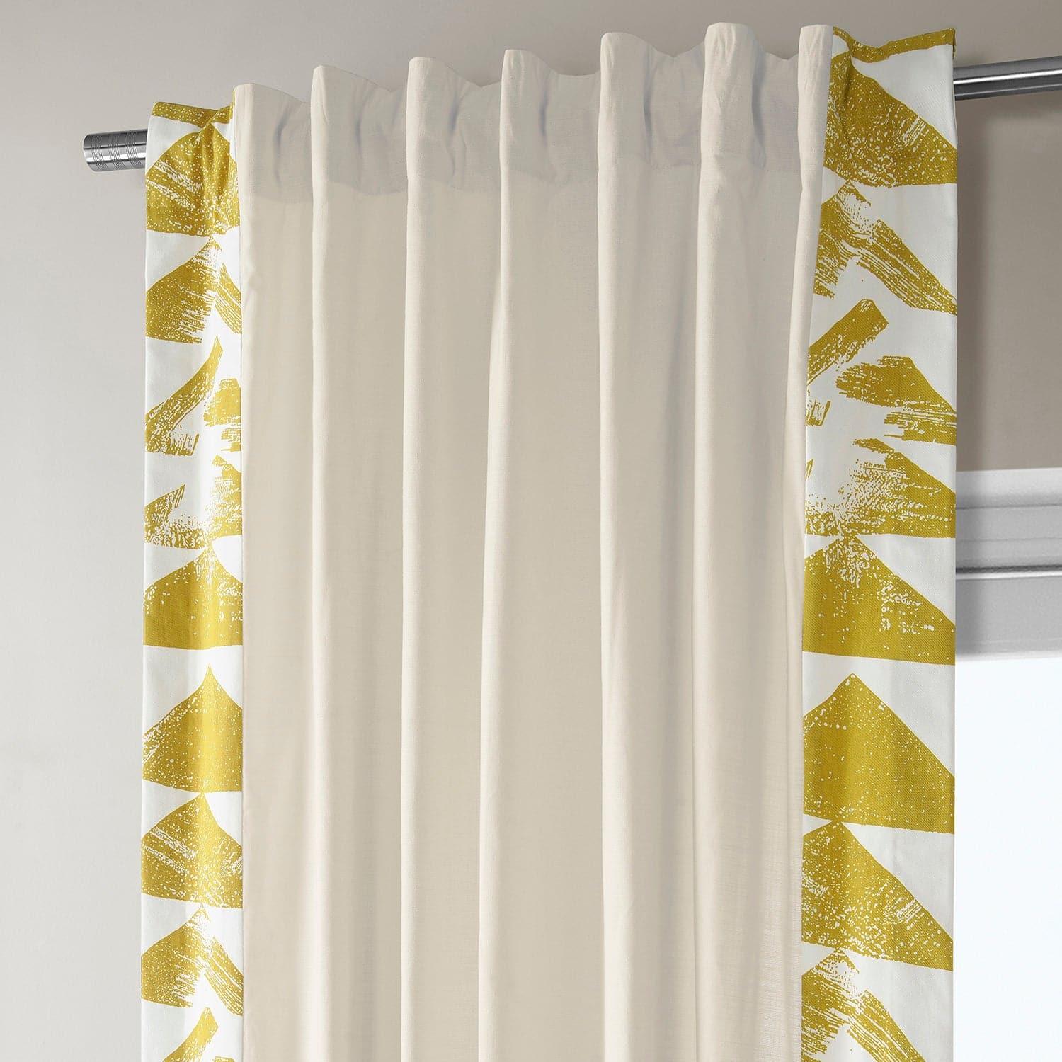 Triad Gold Bordered Cotton Curtains - Elegant Window Treatments for Living Room, Bedroom & Home Decor