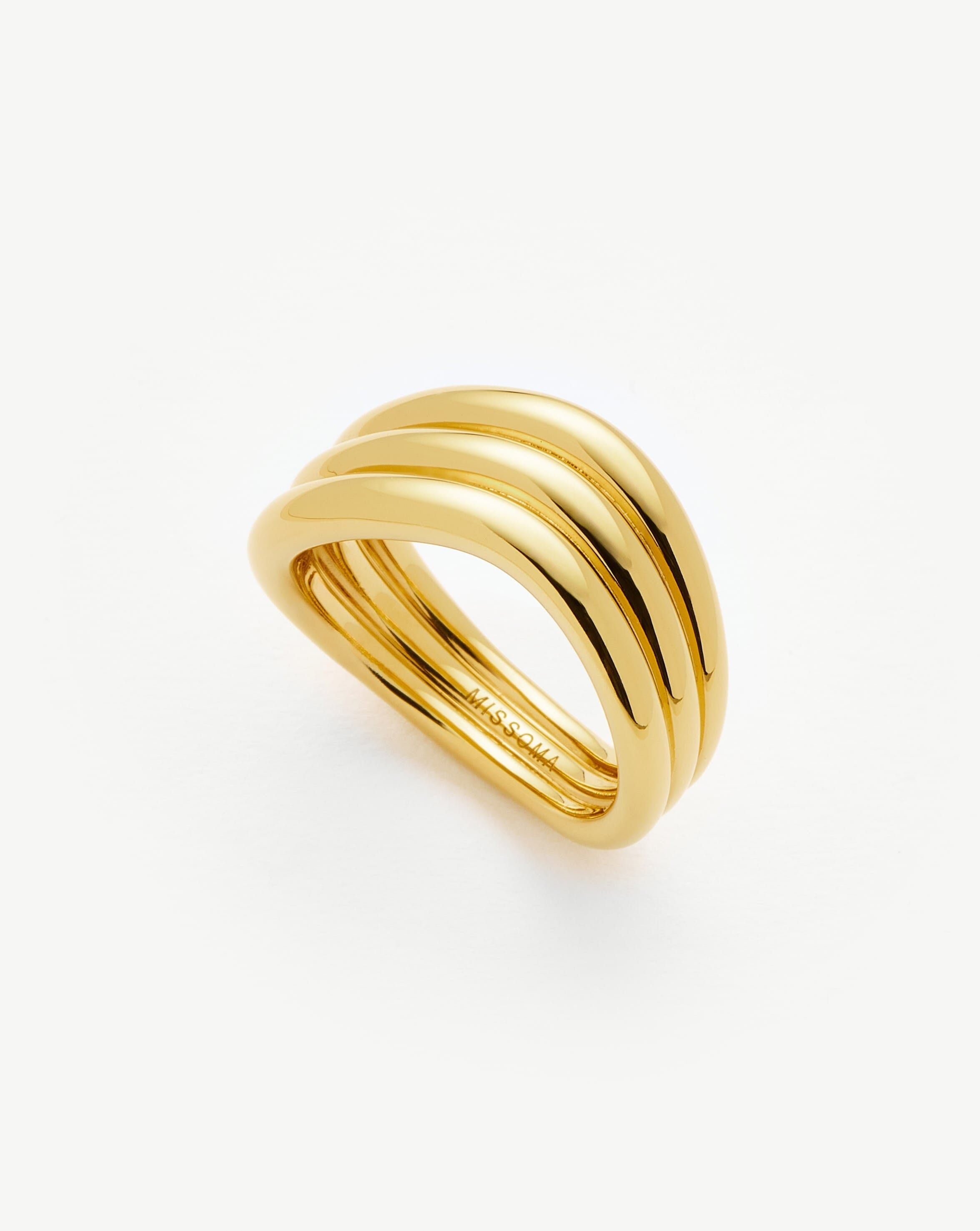 Savi Signature Triple Ring - 18k Gold Plated Women's Stackable Rings Set, Elegant Dainty Jewelry for Everyday Wear, Gift for Her, Anniversary, Birthday, Valentine's Day