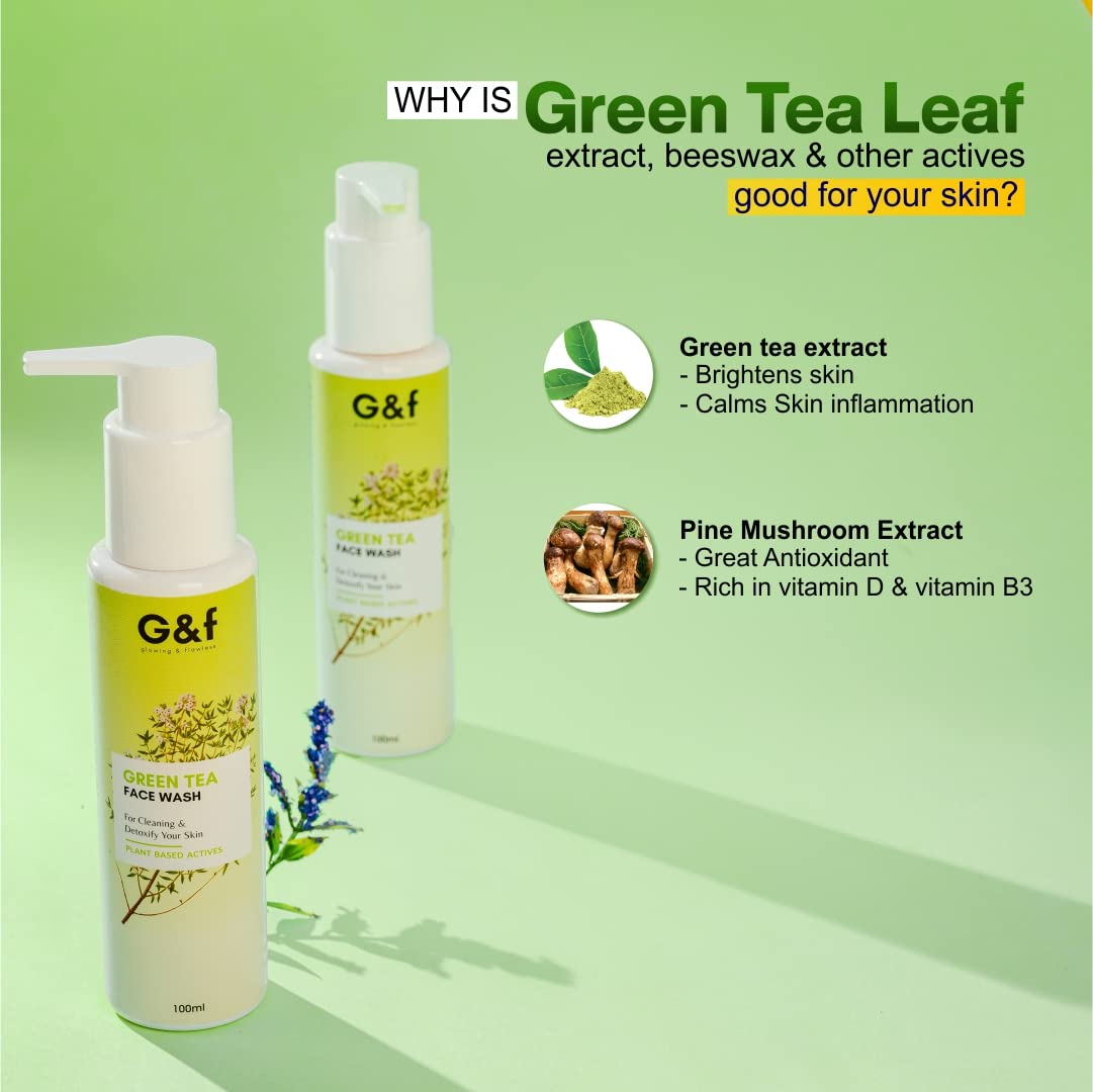 G&F All Natural Green Tea Face Wash for Dry Skin - 100ml | Gentle Cleansing, Hydrating & Soothing | Perfect for Morning & Night Skincare Routine