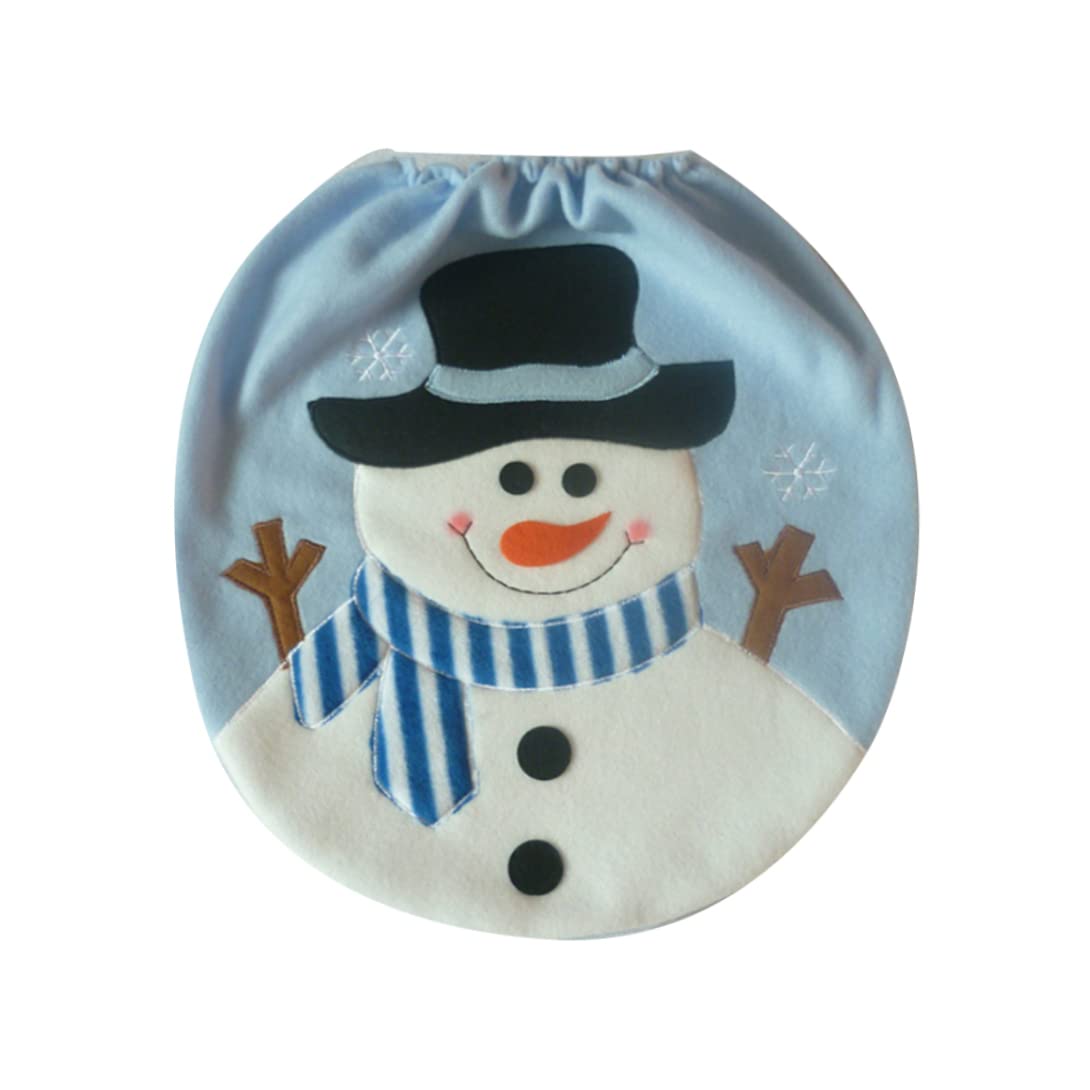 1pc Creative Christmas Snowman Toilet Seat Cover - Novelty Xmas Bathroom Decoration for Home (Light Blue) | Festive Holiday Toilet Cover Set for Winter & Christmas Decor