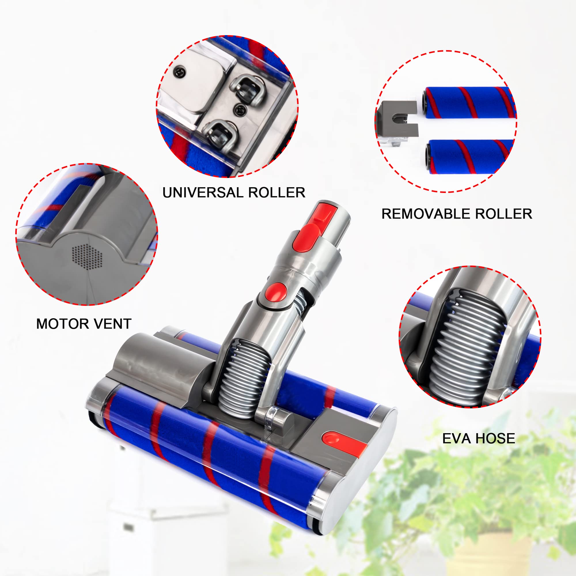 Soft Roller Cleaner Head for Dyson Stick Vacuums V7 V8 V10 V11 V15 - Double Rollers, Multi-Directional Roller Head for Pet Hair & Hard Floors - Perfect for Cordless Stick Vacuum Cleaners on Carpets, Hardwood & Tile Floors