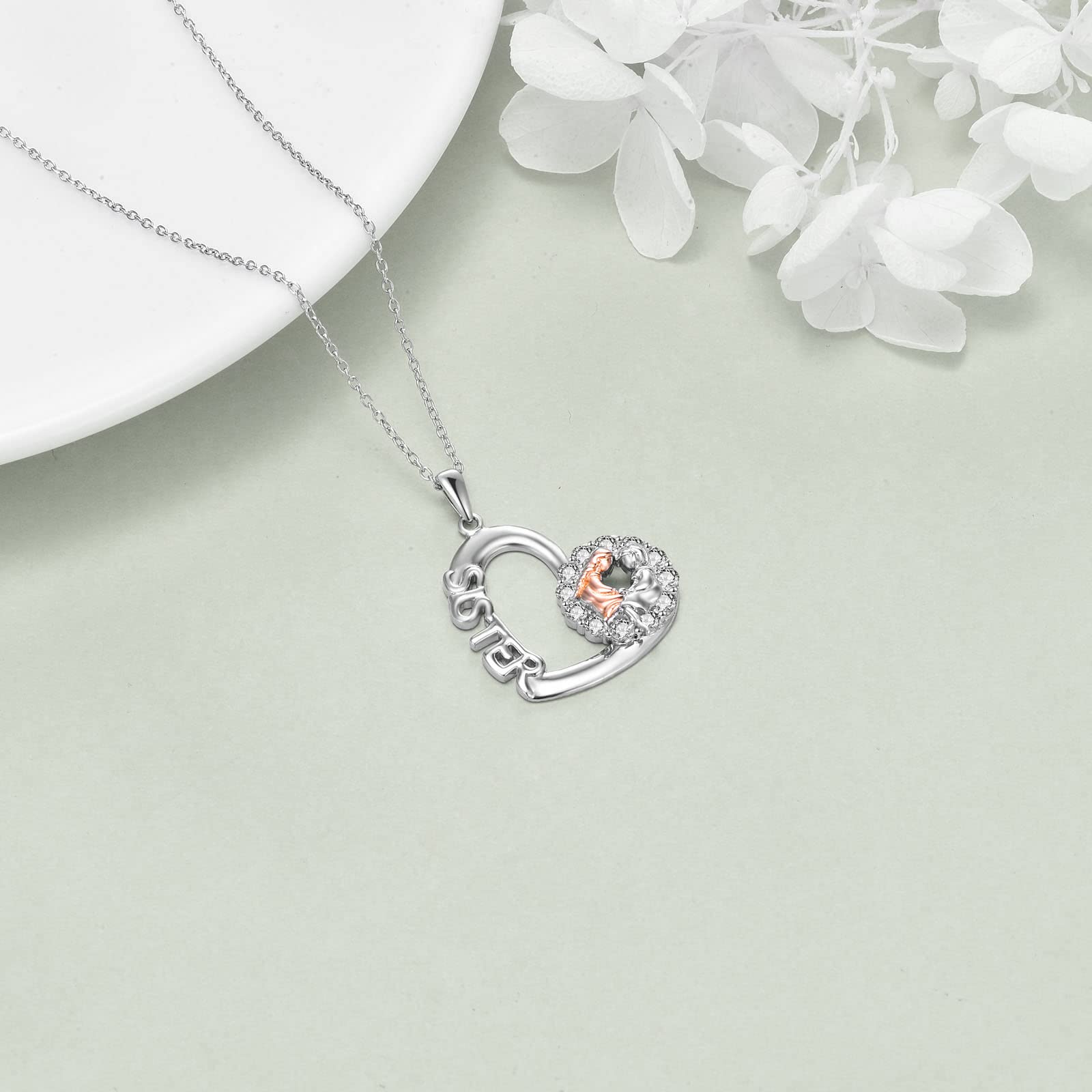 YFN Sterling Silver Heart Sister Necklace - Best Birthday Gift for Sister, Big Sister & Unbiological Sisters | Women's Friendship Jewelry for Special Occasions & Daily Wear