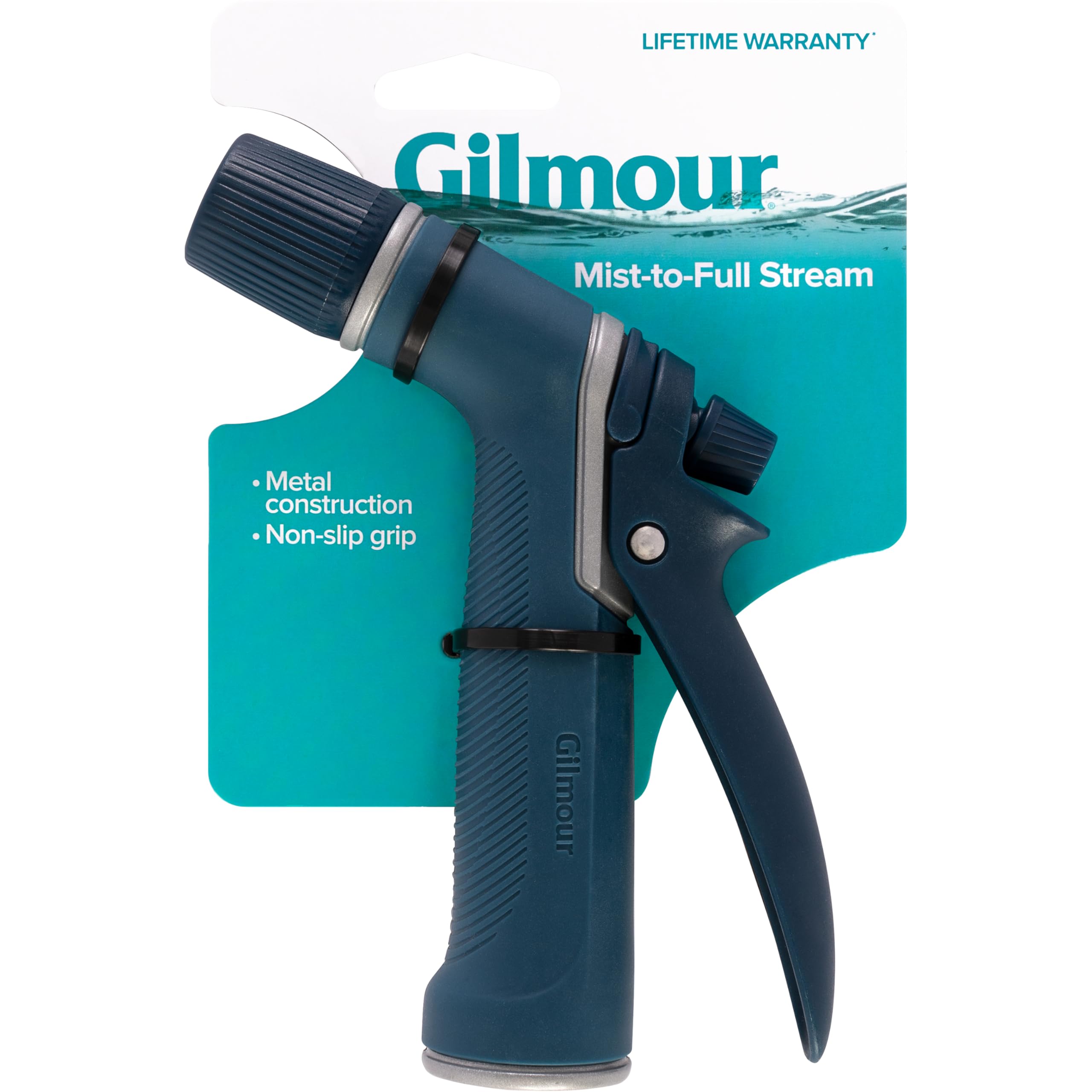 Gilmour Medium Duty Adjustable Garden Hose Nozzle - 8 Spray Patterns for Lawn, Plants & Outdoor Cleaning - Heavy Duty Water Hose Nozzle for Gardening, Car Washing & Patio Use (Blue)