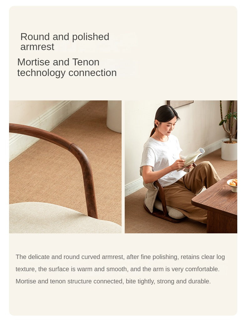 Premium Black Walnut & Ash Solid Wood Meditation Chair - Ergonomic Tatami Style with Soft Backrest for Yoga, Zen Sitting, and Home Relaxation