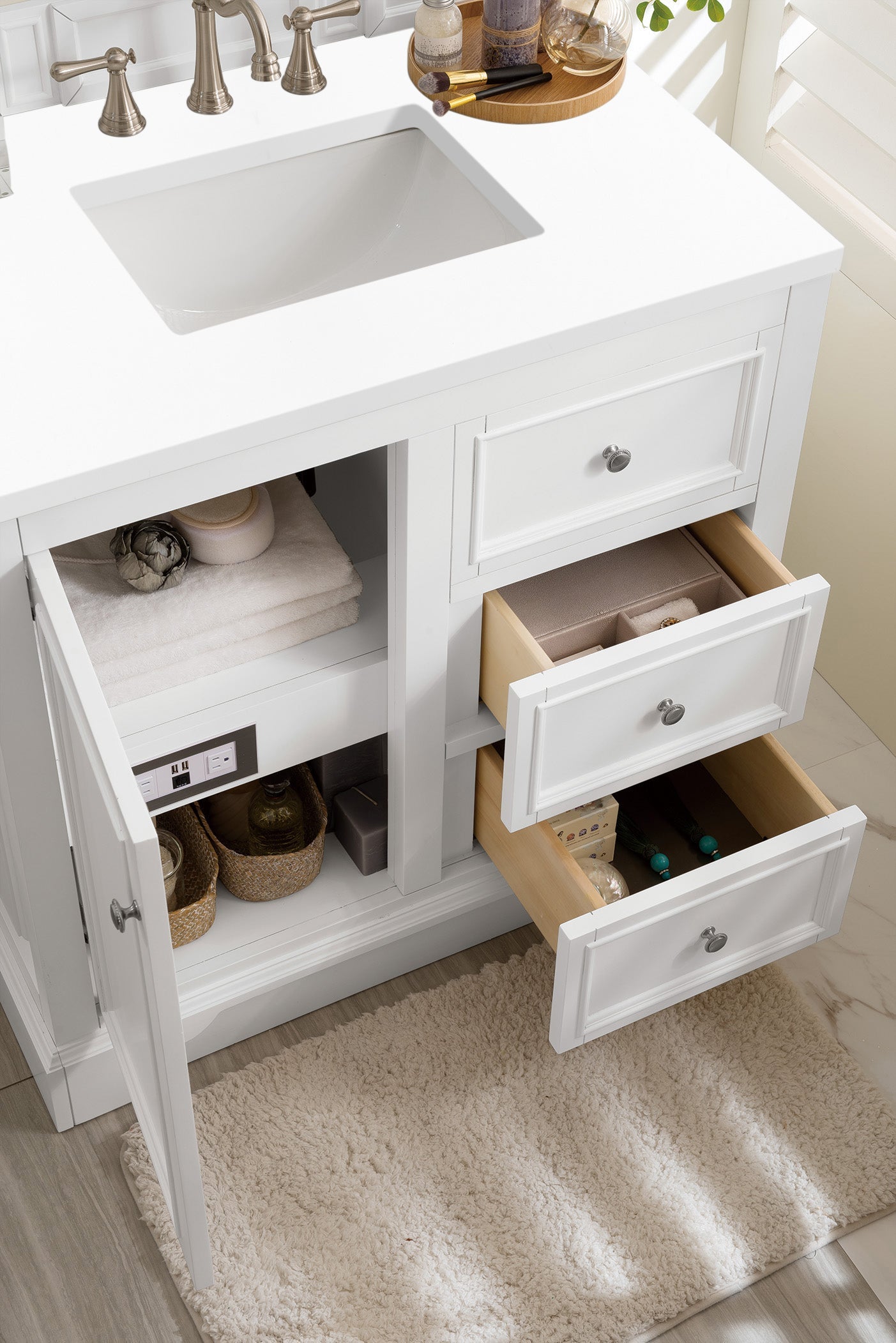 De Soto 36 Inch Single Bathroom Vanity with 3CM Classic White Quartz Top - Bright White Finish for Modern Bathroom Remodeling & Home Upgrade