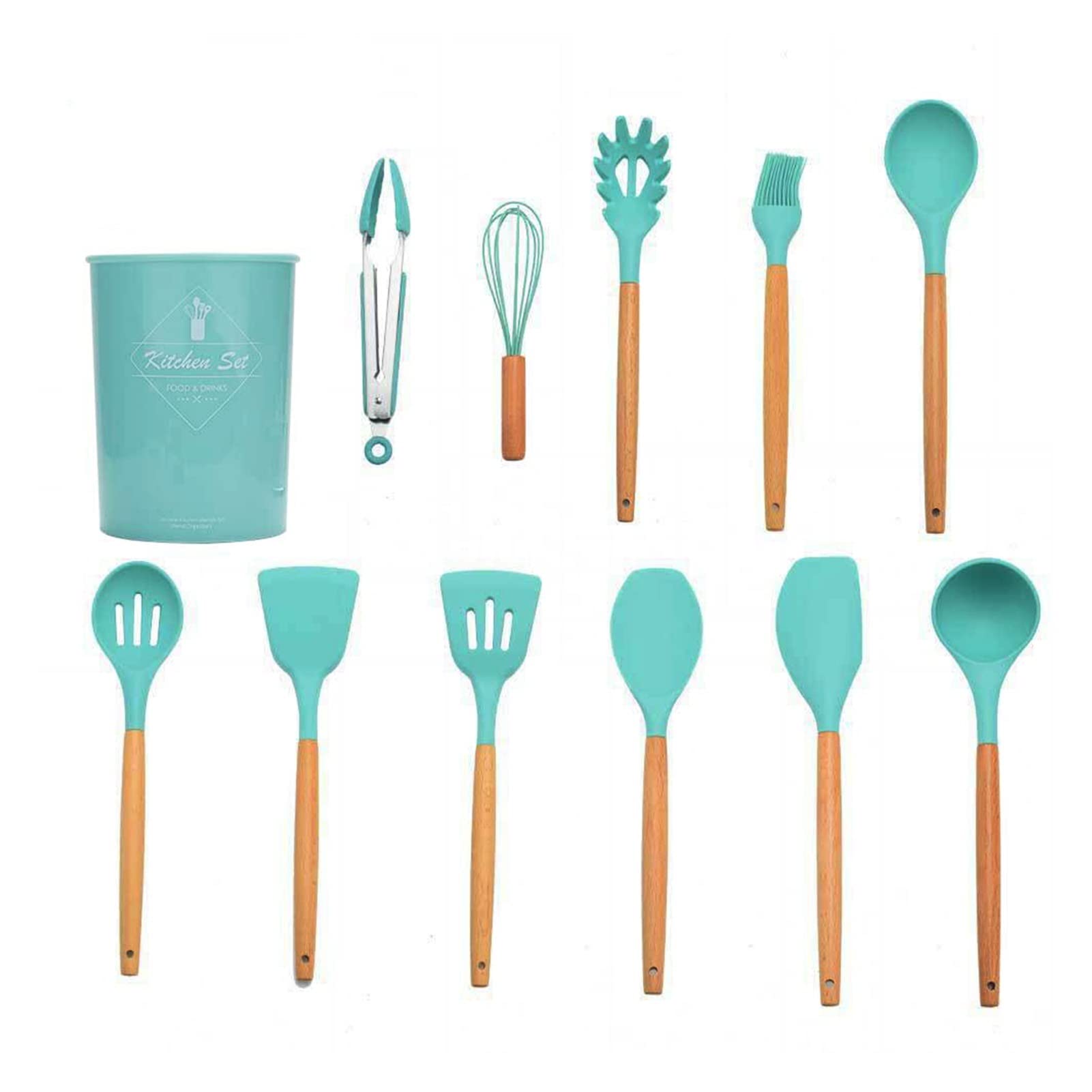 Heat-Resistant Silicone Kitchen Utensils Set - Non-Stick Cooking Tools with Ergonomic Handles (Green) - Perfect for Baking, Frying, and Everyday Meal Prep