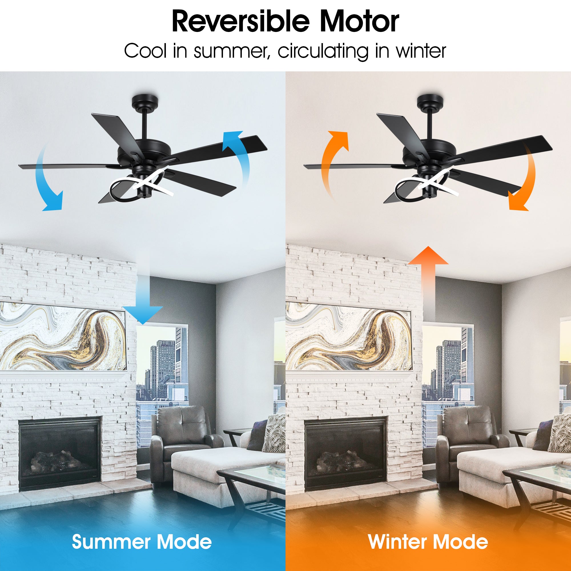 52 Inch Oregon DC Motor Modern Downrod Ceiling Fan with LED Light - Energy Efficient Quiet Operation for Living Room, Bedroom, and Office
