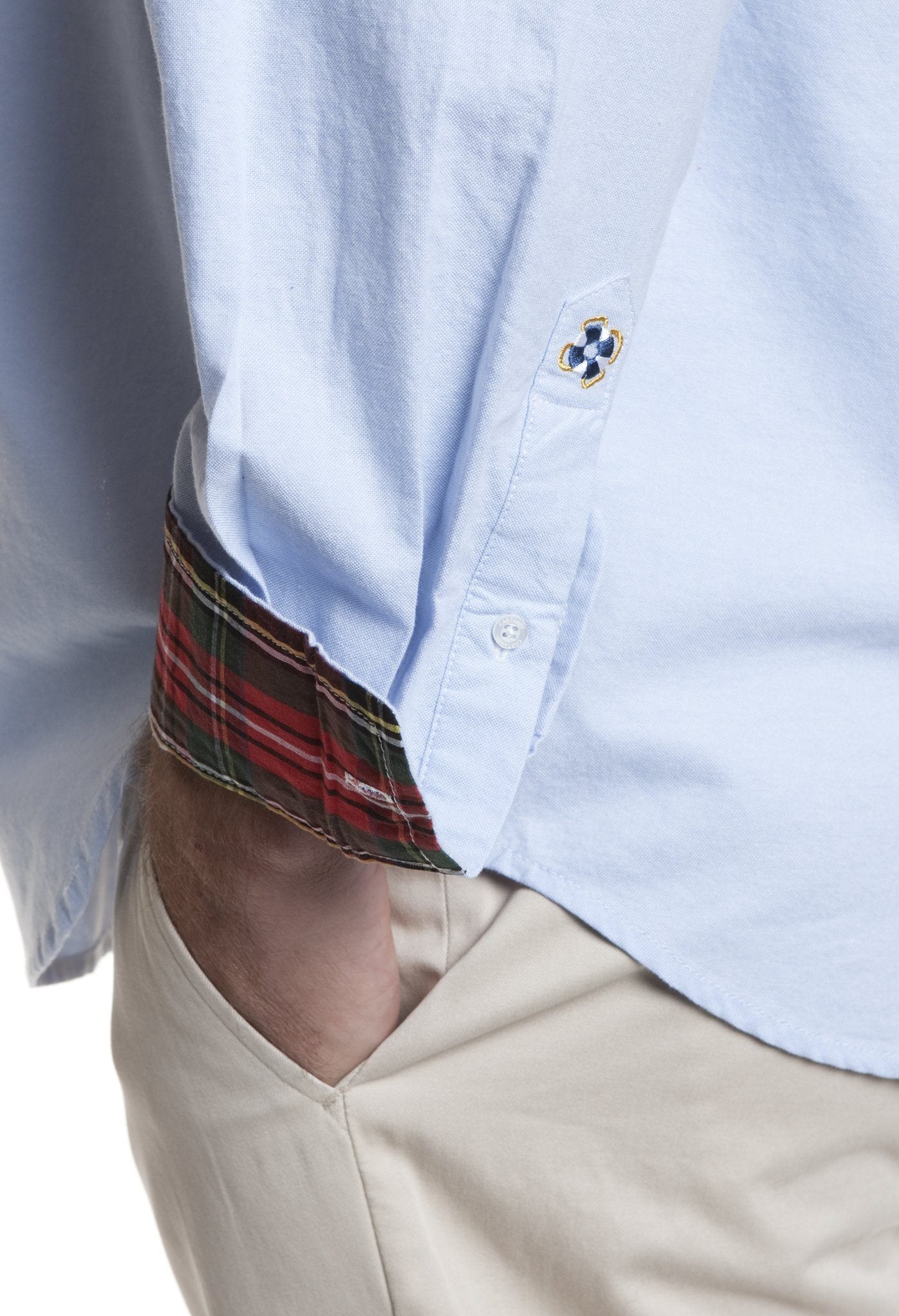 Royal Stewart Tartan Trim Blue Oxford Chase Shirt - Classic Men's Dress Shirt for Business, Office & Formal Occasions