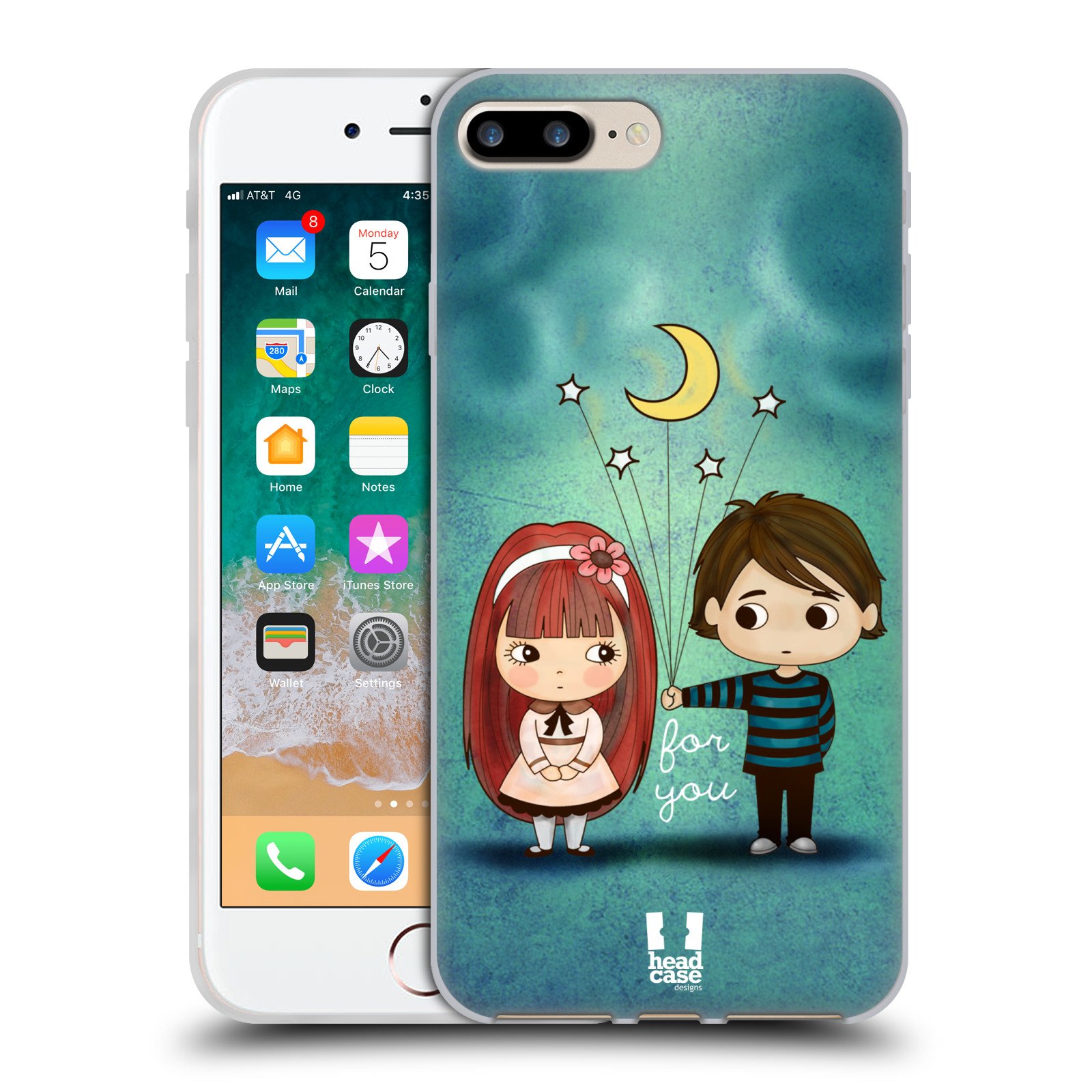Head Case Designs Cute Emo Love Soft Gel Phone Case for iPhone 7 Plus/8 Plus - Moon and Stars Aesthetic for Daily Use & Gift Giving