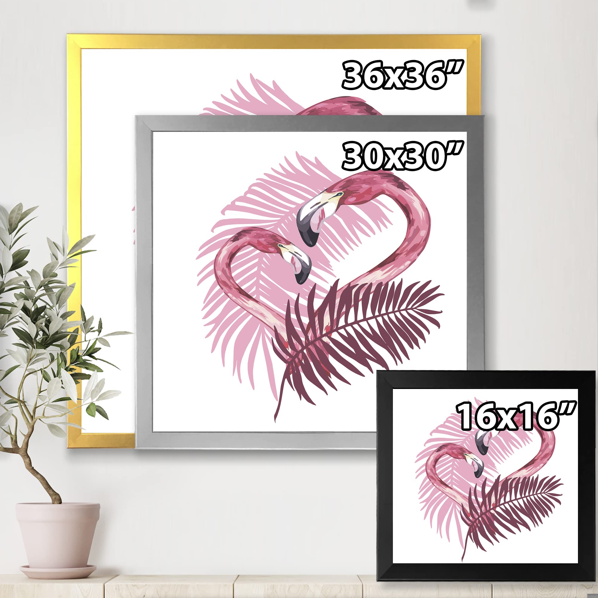 Flamingo in Tropical Summer II - Framed Wall Art Decor for Beach House, Living Room & Bedroom - Vibrant Floral & Bird Painting - Ready to Hang