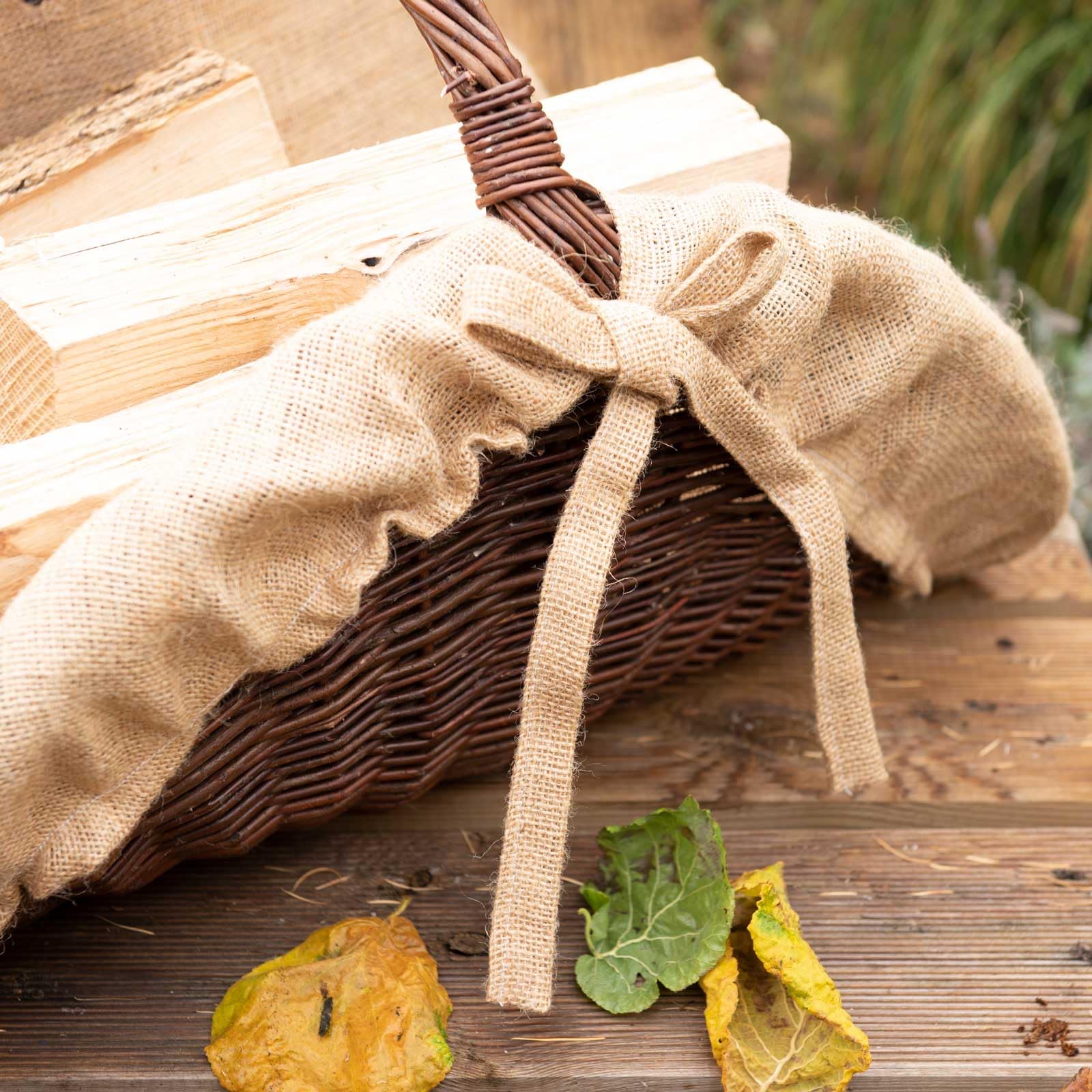 Premium Willow Firewood Basket with Jute Lining - Rustic Wood Carrier for Fireplace, Camping & Outdoor Decor - Heavy Duty Log Storage for Home, Patio and Cabin