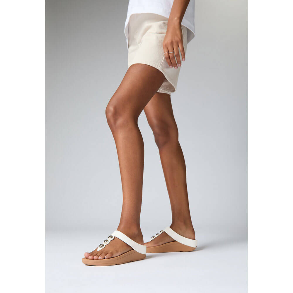FitFlop Fino Mirror Dome Leather Sandals for Women - Comfortable Slide Sandals with Arch Support | Perfect for Walking, Travel & Summer Outfits