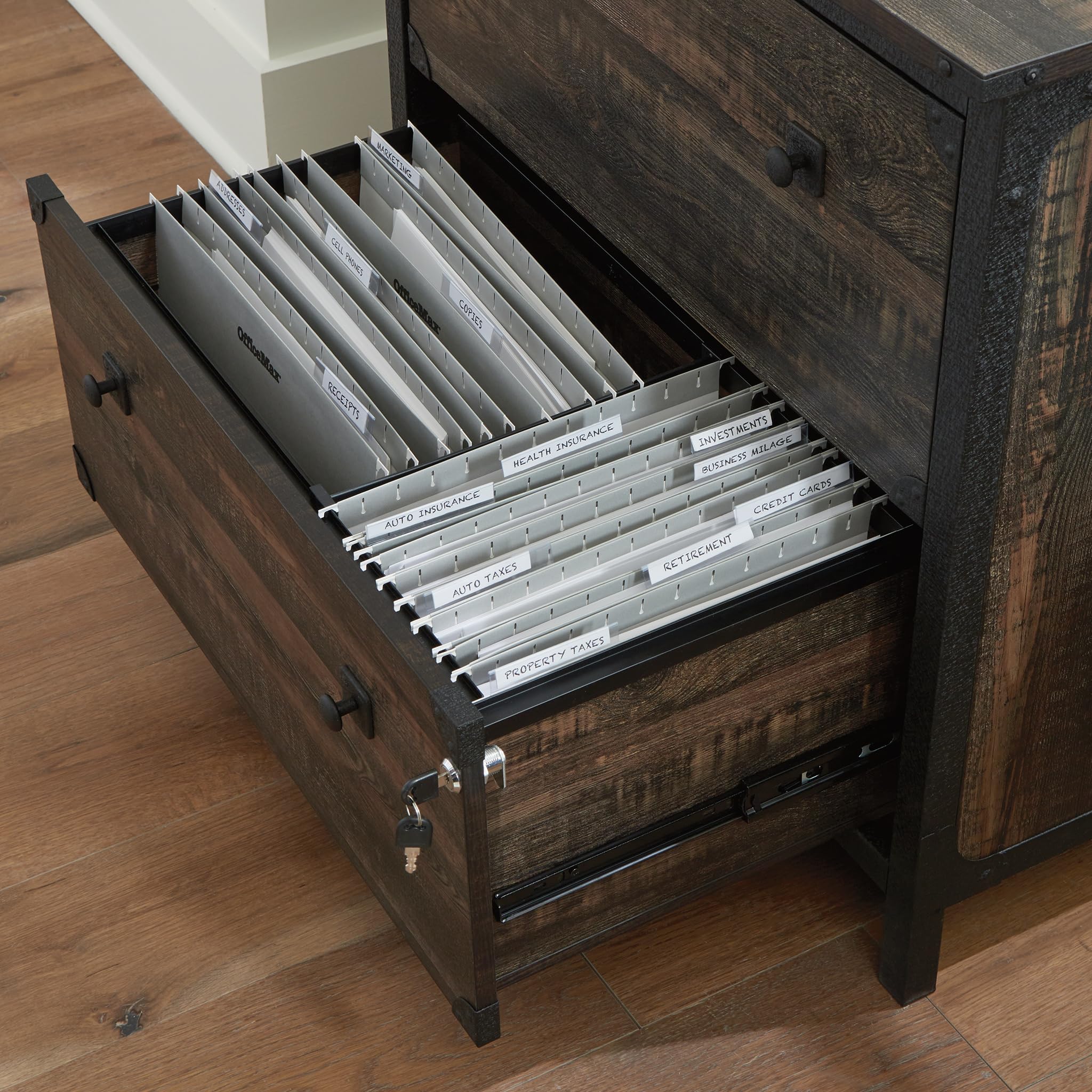 Sauder Steel River Lateral File Cabinet - Carbon Oak Finish - Office Storage Solution for Documents & Files