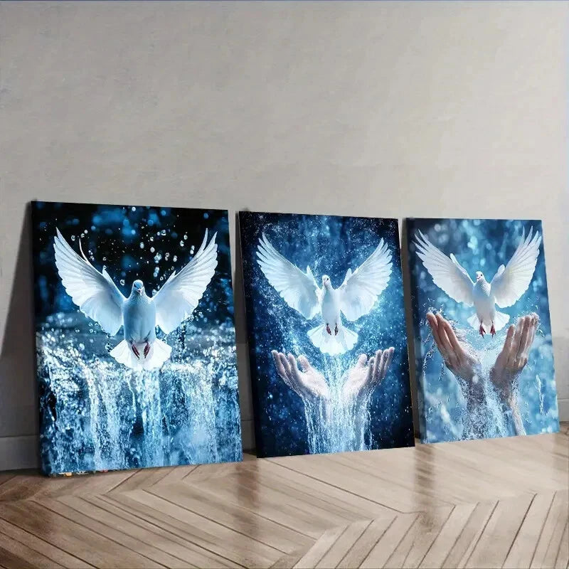 3-Piece Peace Dove on Hand Wall Art Set - Framed Canvas 40x60cm (16x24in) - High Quality Print - 100% Australian Made - Ready to Hang - Perfect for Living Room, Bedroom & Office Decor