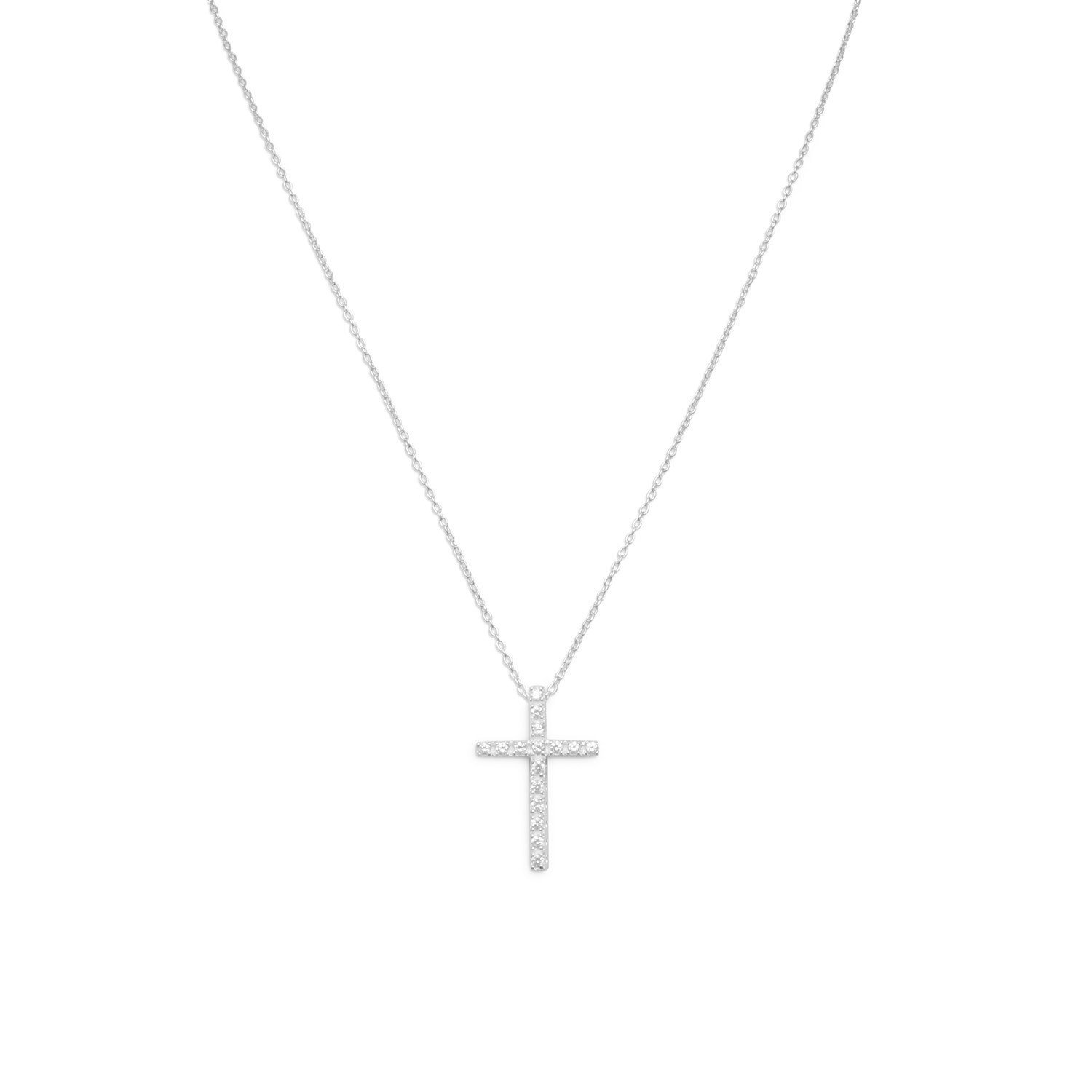 CZ Cross Pendant Necklace in Sterling Silver with 18