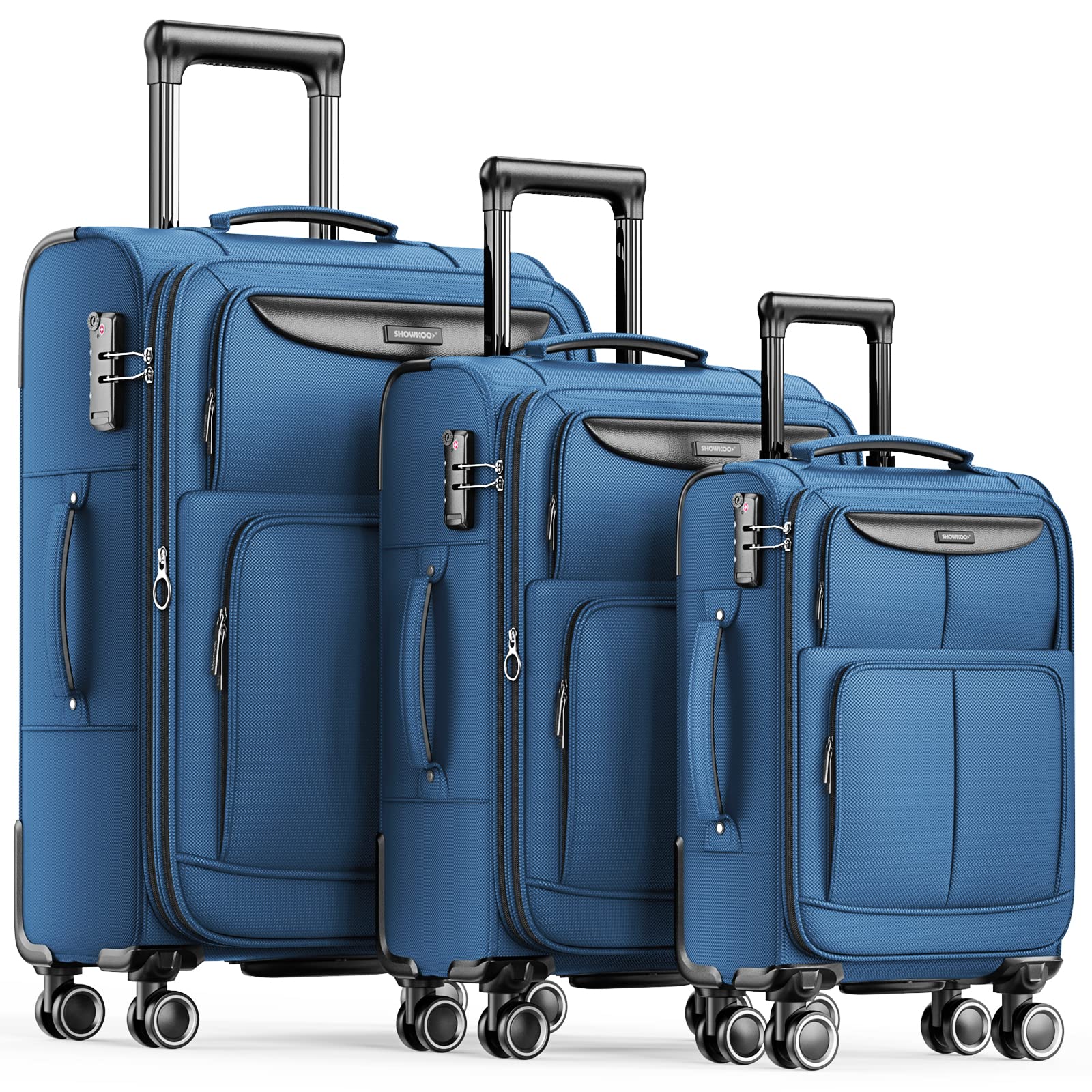 Showkoo 3-Piece Softside Expandable Lightweight Luggage Set with Double Spinner Wheels & TSA Lock - Sky Blue (20in/24in/28in) - Perfect for Air Travel, Business Trips, and Family Vacations