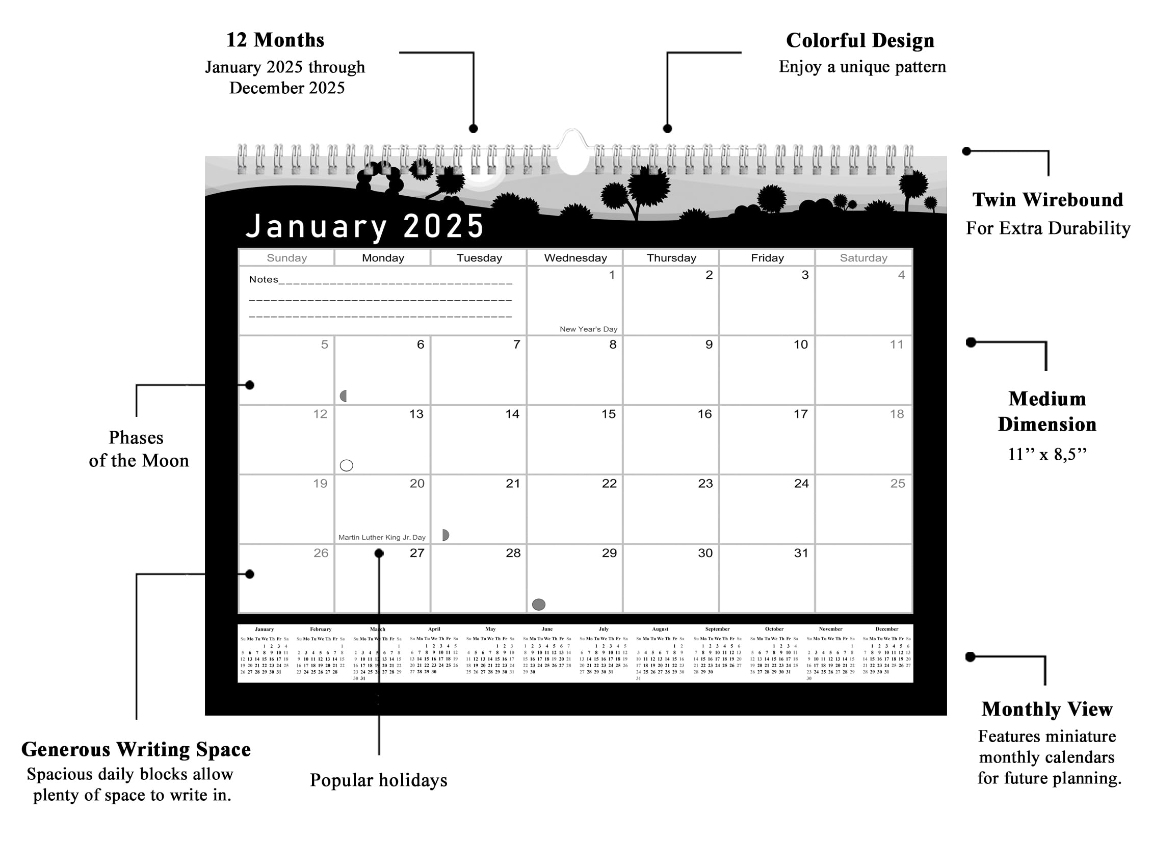 2025 Monthly Spiral-Bound Wall & Desk Calendar - 12-Month Planner with Tear-Off Pages for Home, Office & School Organization - Perfect for Scheduling, Goal Tracking & Productivity (Edition #015)
