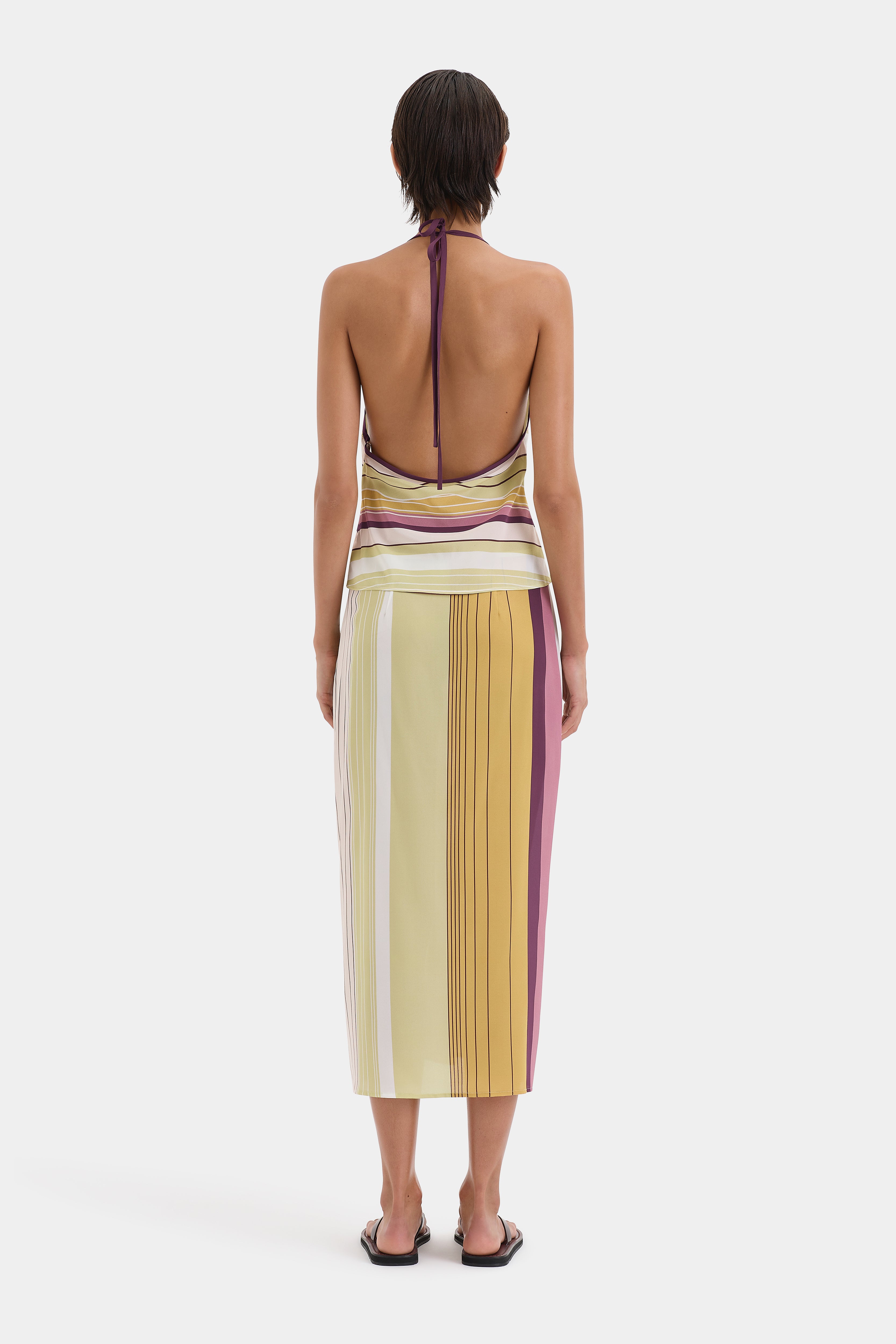 Fontana Skirt Elisa Stripe - Women's Fashion Floral Print Midi Skirt for Casual Wear, Office & Summer Outfits