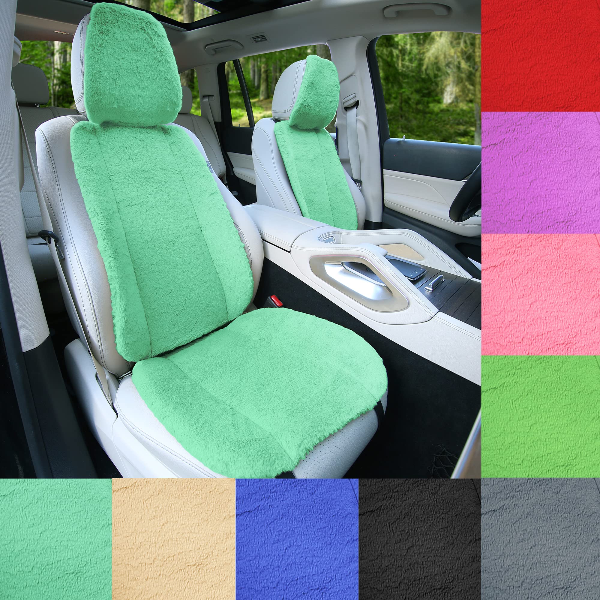 TLH Gray Doe16 Faux Rabbit Fur Car Seat Cushions - Ultra Soft & Warm for Most Cars, Trucks, SUVs & Vans - Perfect for Winter Commuting & Long Road Trips