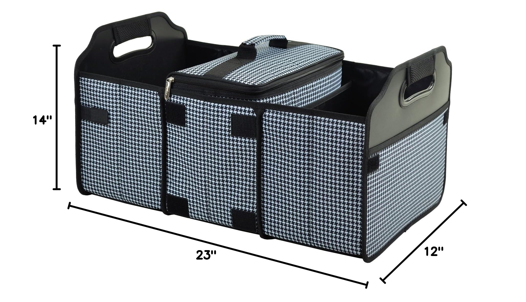 Houndstooth Trunk Organizer & Picnic Bag Set - Durable Car Storage & Outdoor Picnic Basket for Camping, Travel, and Road Trips