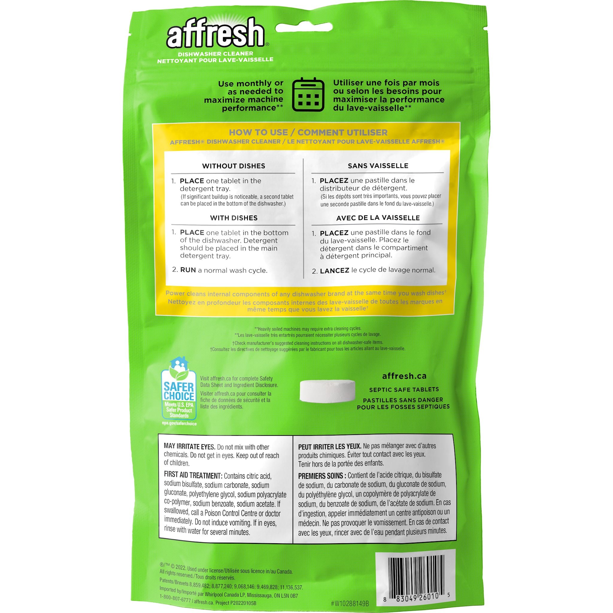 Whirlpool Affresh Dishwasher Cleaner (W10288149B) - 6 Tablets, Deep Cleans & Deodorizes - For All Dishwasher Brands - Use Monthly for Fresh, Spotless Dishes