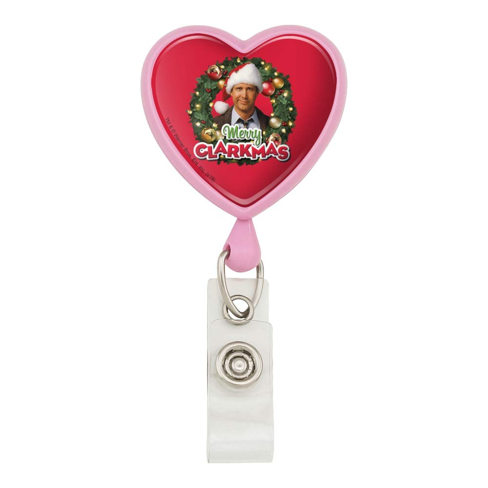 Christmas Vacation Merry Clarkmas Heart Lanyard Retractable Reel Badge ID Card Holder - Festive Holiday Work Accessory for Office, School & Events