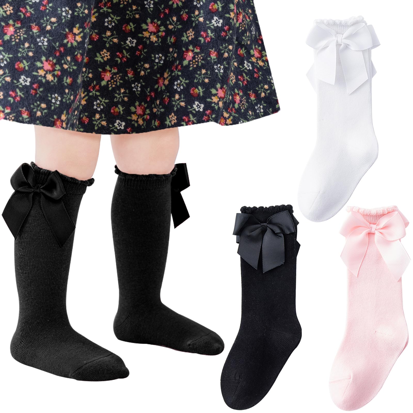 **Baby Knee High Socks for Toddlers & Girls - Soft Cotton Bow Ruffled Long Socks | Perfect for Dresses, Parties & Everyday Wear**