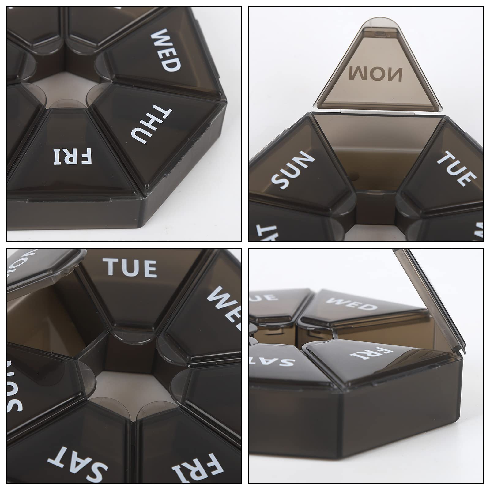 2Pcs Weekly Pill Organizer - 7 Day Travel Pill Box with 14 Compartments (2 Times Daily), Clear & Black Portable Medicine Case for Vitamins, Supplements & Medication - Perfect for Home, Office & Travel Use