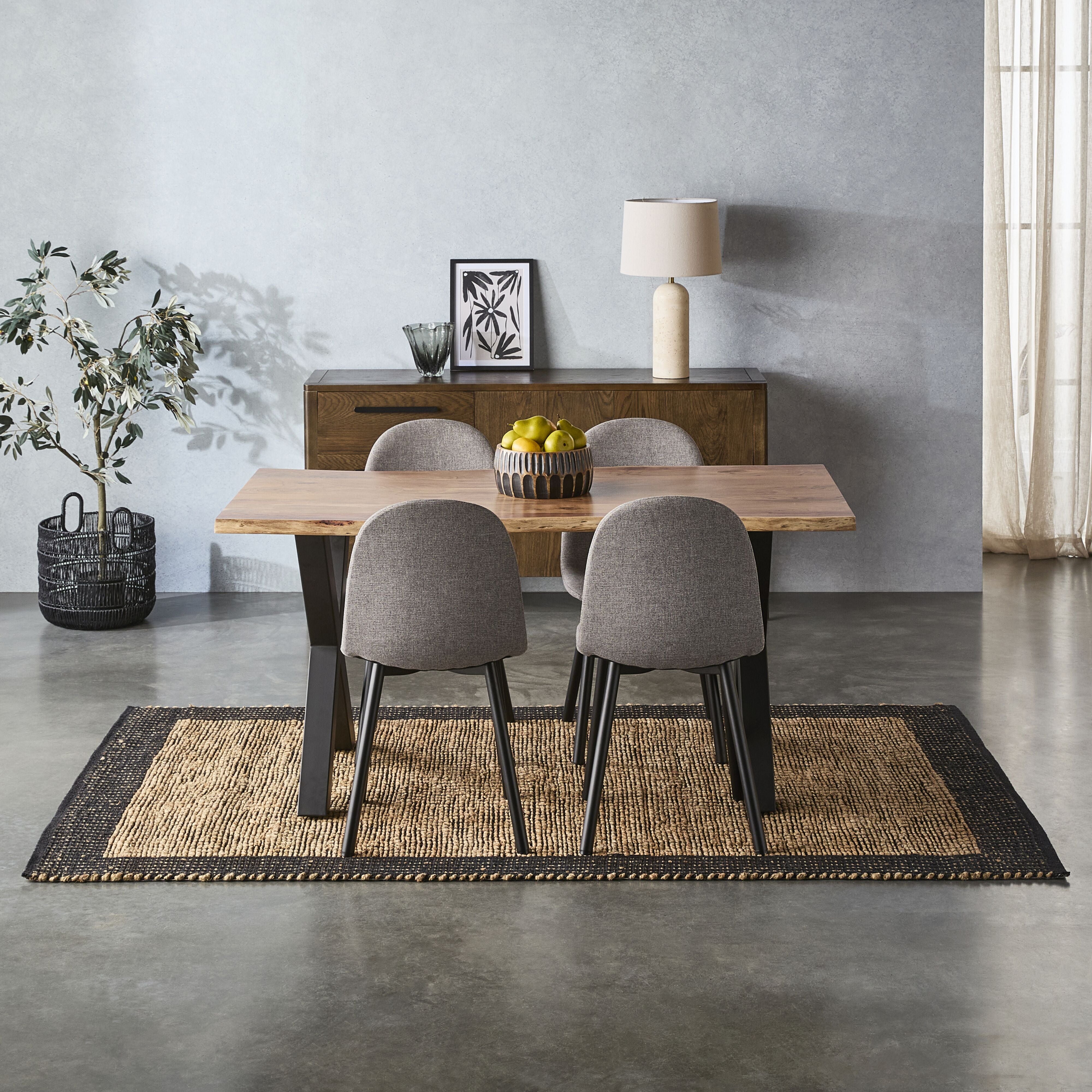 Alhambra Border Jute Rug Walnut 150x240cm - Natural Fiber Area Rug for Living Room, Bedroom & Boho Decor