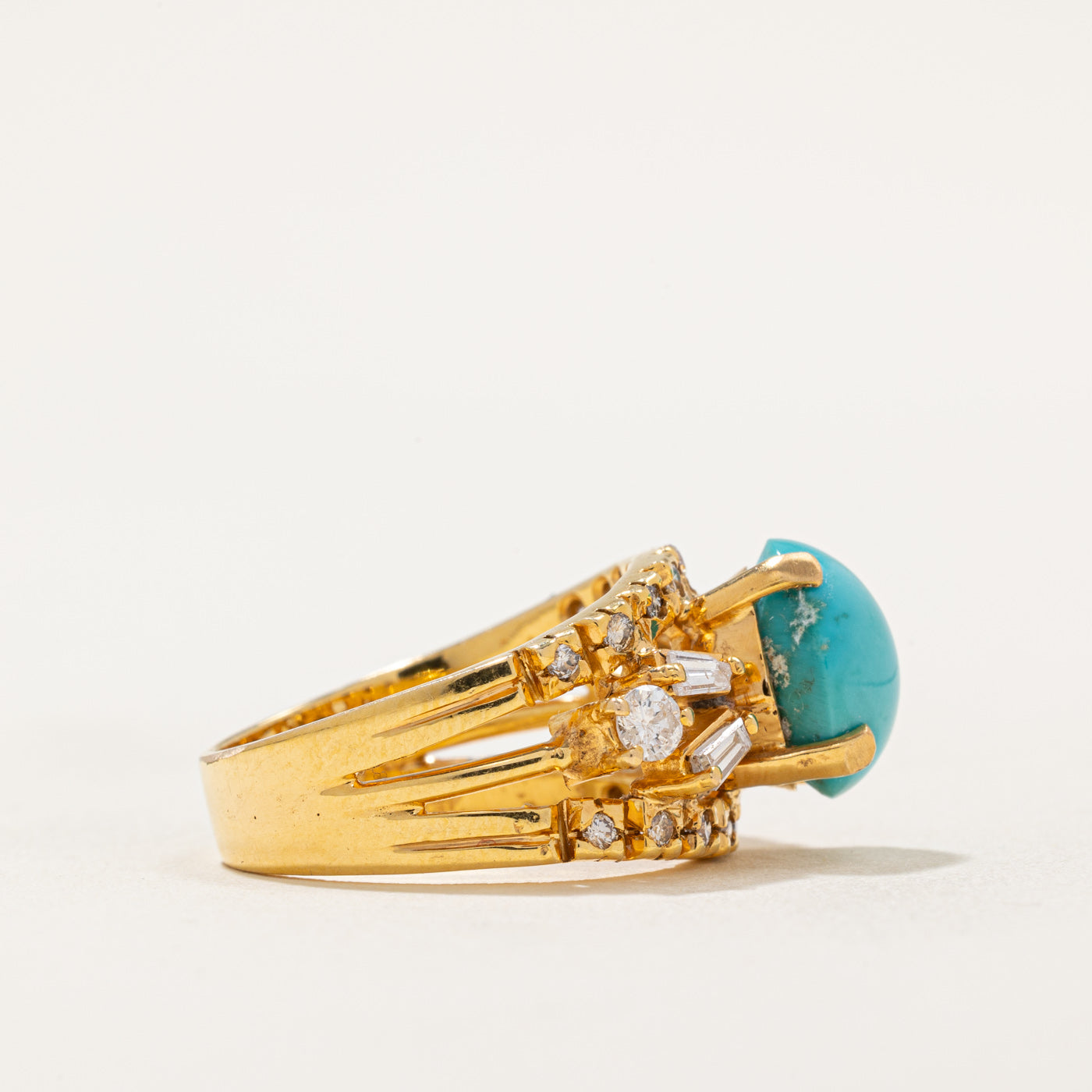 Exquisite 3.00ct Turquoise & 0.40ct Diamond Cocktail Ring - Size 7.25 | Elegant Statement Jewelry for Parties, Weddings & Special Occasions