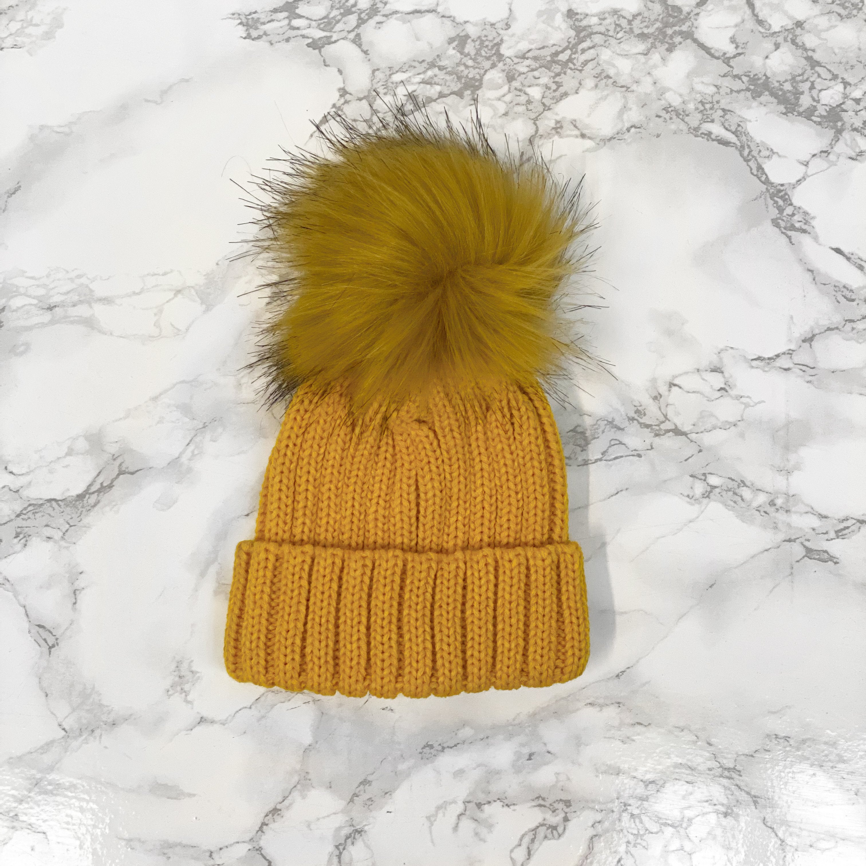 Cozy Knitted Faux Fur Pom Pom Winter Hat for Women - Soft Warm Beanie with Fluffy Ball - Perfect for Cold Weather, Snow Days & Outdoor Activities