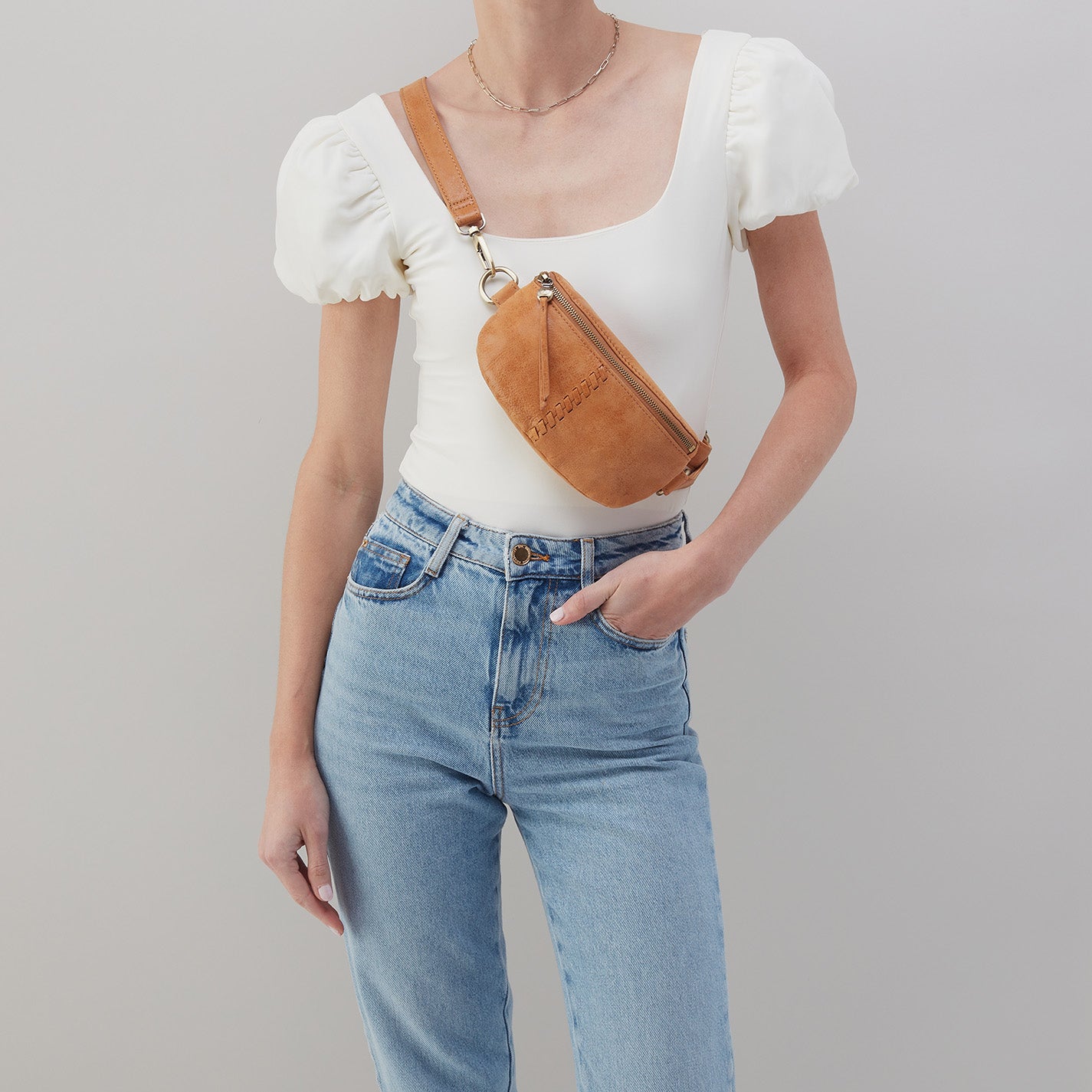Premium Buffed Leather Fern Belt Bag in Whiskey - Stylish Waist Pack for Hiking, Travel & Everyday Use