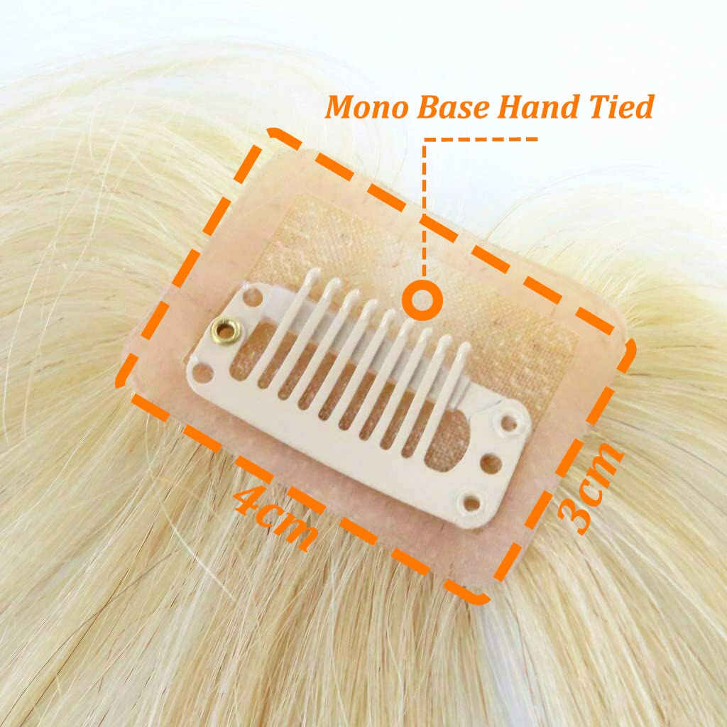 EREE HAIR Fully Handmade Human Hair 3D Air Bangs - 3x4cm Monofilament Base Clip-in Hair Fringe | Natural Looking Blonde Hair Extension for Instant Volume & Style | Perfect for Daily Wear, Cosplay & Fashion Makeovers
