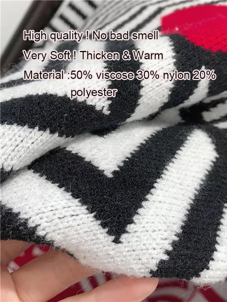 Women's Geometric Heart Pattern Knit Sweater - Long Sleeve Loose Pullover for Autumn/Winter | Cozy Casual Wear for Office, Dating & Weekend Outfits