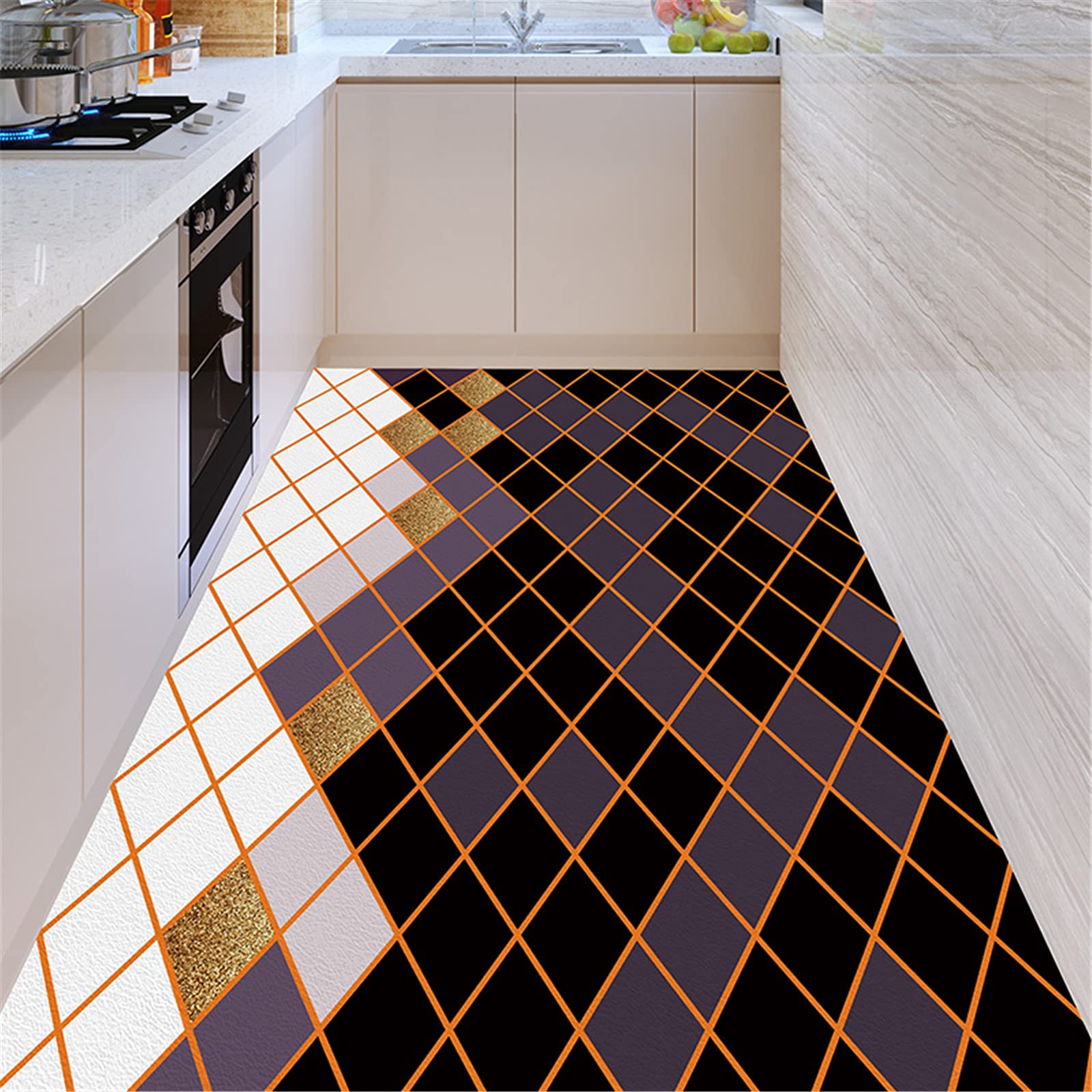 Non-Slip Anti-Fatigue Kitchen Floor Mat - Waterproof Oil-Proof Standing Comfort Mat for Home & Office - Geometric Design Area Rug (90x1000cm, Customizable) - Perfect for Cooking, Dishwashing & Long Standing Work