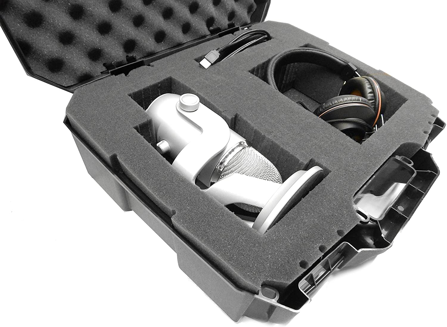 CASEMATIX Hard Protective Case for USB Microphones - Compatible with HyperX QuadCast, Blue Yeti X, Razer Seiren X, Samson G Track Pro - Durable Storage for Recording & Gaming Accessories - Perfect for Studio, Streaming & Travel Protection