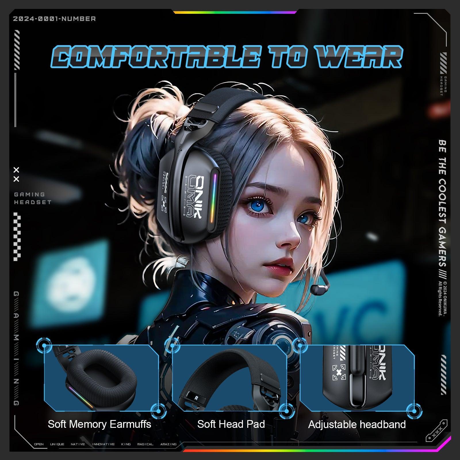 ONIKUMA GT808 Wireless Gaming Headset with 2.4G & Bluetooth, Lightweight Over-Ear Headphones for PC, PS4, PS5, Xbox - Perfect for Esports, Streaming & Online Gaming