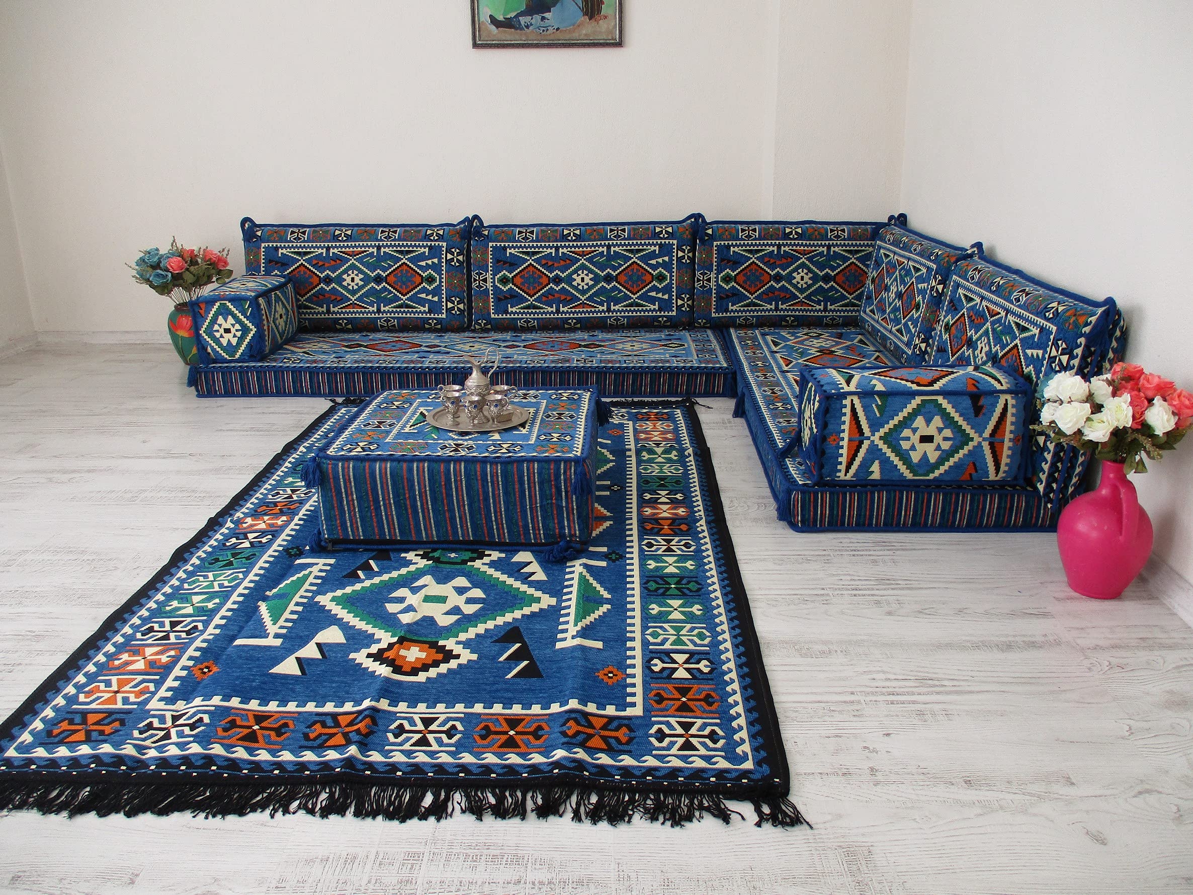 L-Shaped Arabic Majlis Sofa for Living Room - Traditional Corner Jalsa Seating with Cushions | Modern Arabic Couches & Loveseat for Home Decor | Perfect for Family Gatherings & Cultural Events