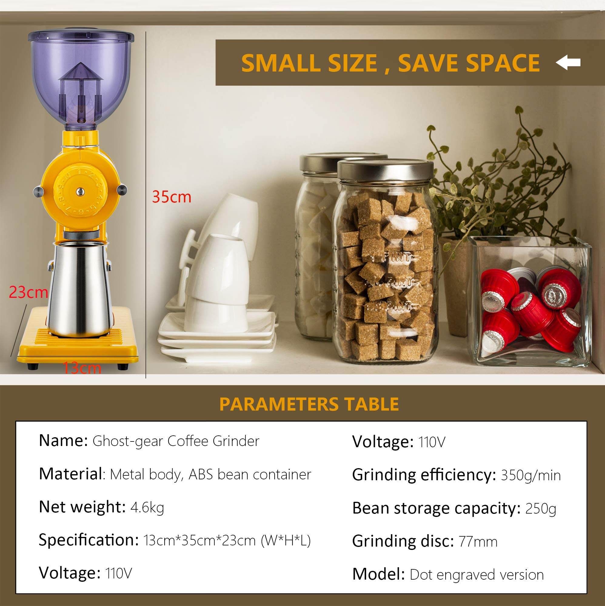 Premium Electric Burr Coffee Grinder - 10 Adjustable Coarse Grind Settings for Drip, Percolator & French Press - Ghost Teeth Burr Mill with Cleaning Brush (110V) - Perfect for Home, Office & Coffee Enthusiasts