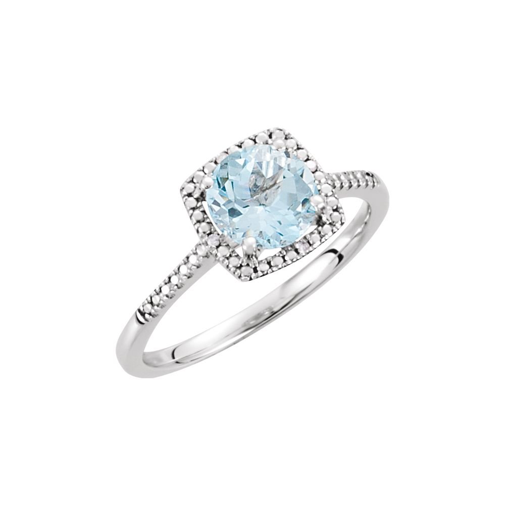 Jewels By Lux 925 Sterling Silver Genuine Sky Blue Topaz & Diamond Birthstone Ring - 7mm Round Polished Gemstone, Perfect for December Birthdays & Anniversary Gifts