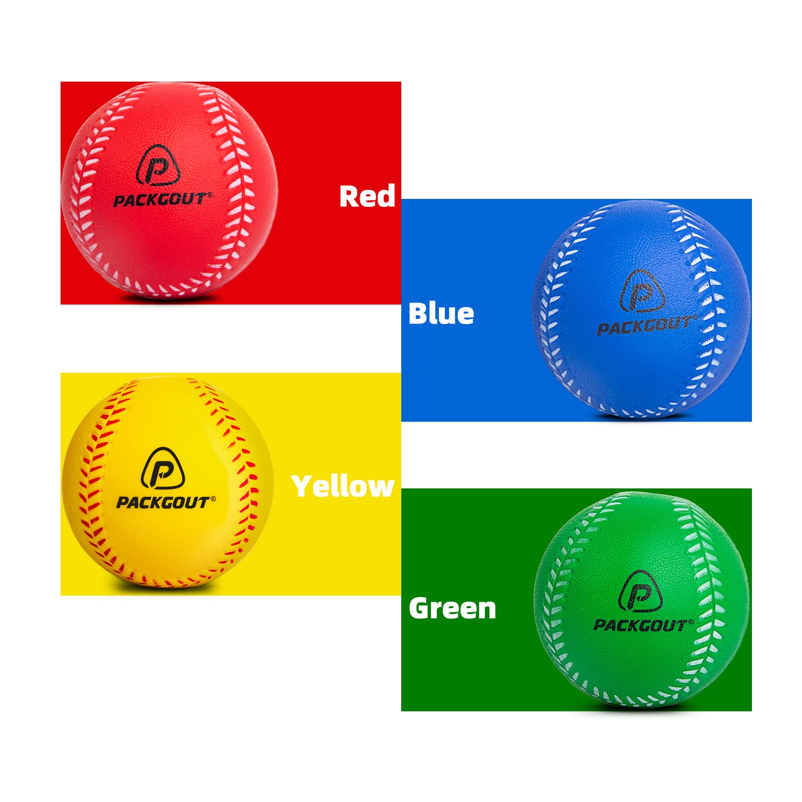 Soft Foam Baseballs for Kids & Teens - 4 Pack Training Balls (Red, Blue, Yellow, Green) - Safe Practice Baseballs for Indoor/Outdoor Backyard Games, T-Ball Practice & Youth Baseball Training