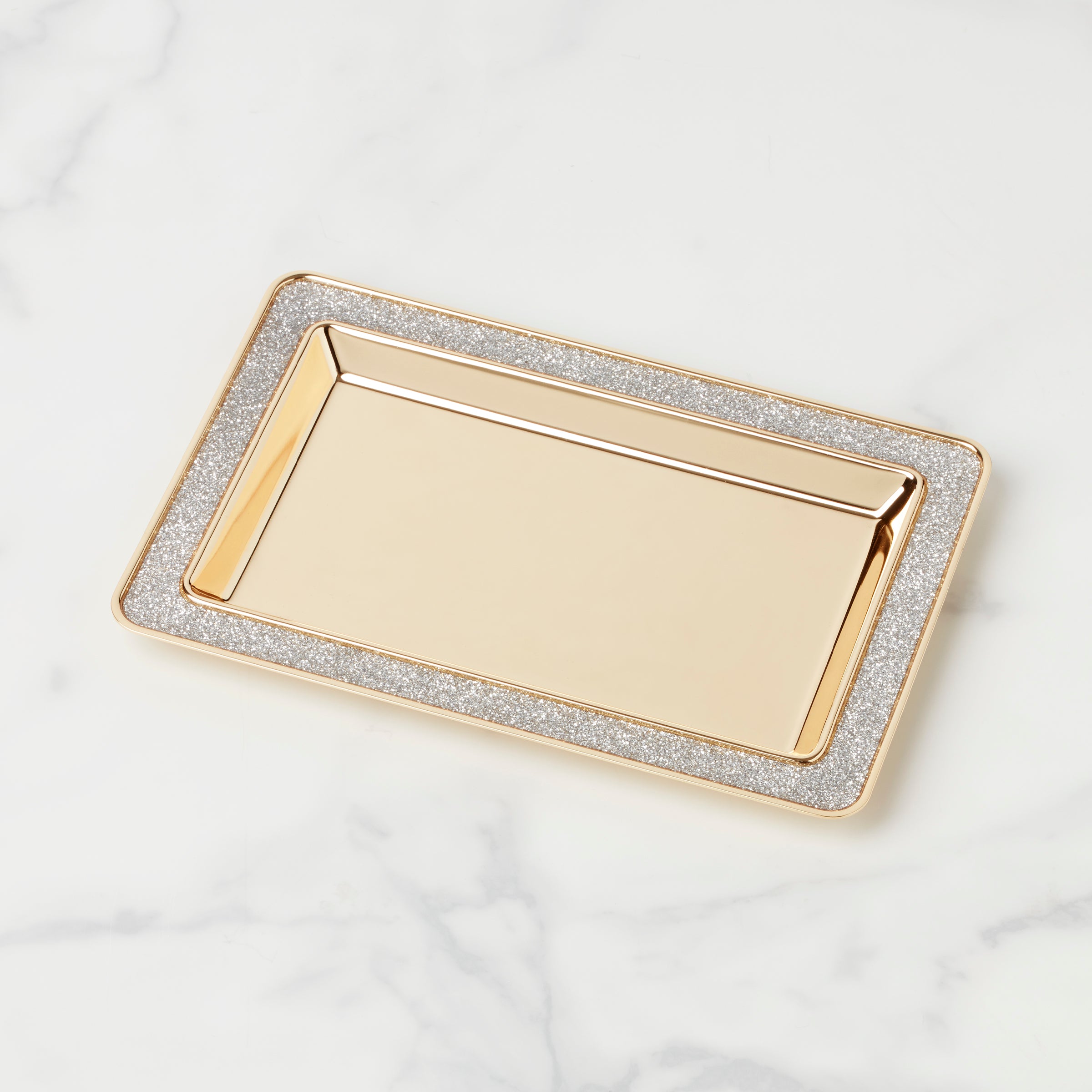 Stylish Silver Glitter Catch All Tray - Perfect for Jewelry, Keys & Essentials - Home Decor & Entryway Organization