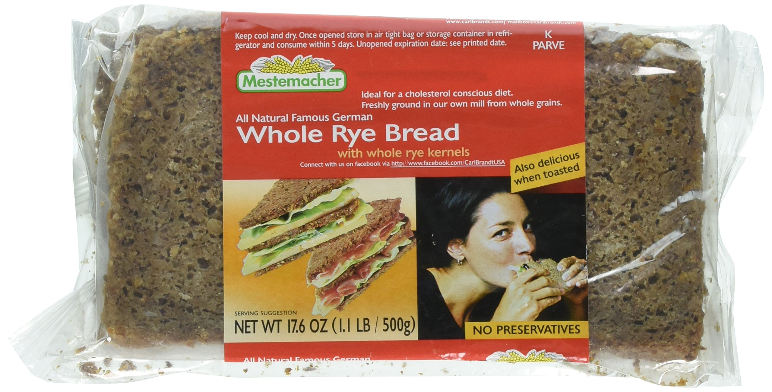 Mestemacher Rye Whole Grain Bread - 17.6 oz (1 Pack) | Healthy German-Style Bread for Sandwiches, Toast & Breakfast | High Fiber & No Preservatives