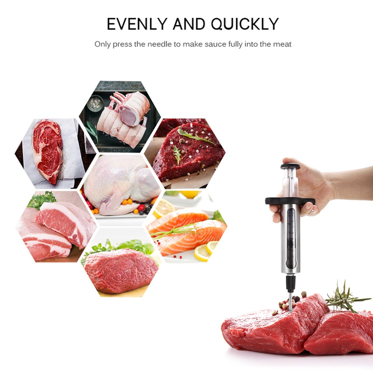 Premium Stainless Steel Meat Injector Kit - 2 Professional Marinade Needles with Measurement Window & Cleaning Brushes - Perfect for BBQ, Grilling, Smoking, and Home Cooking