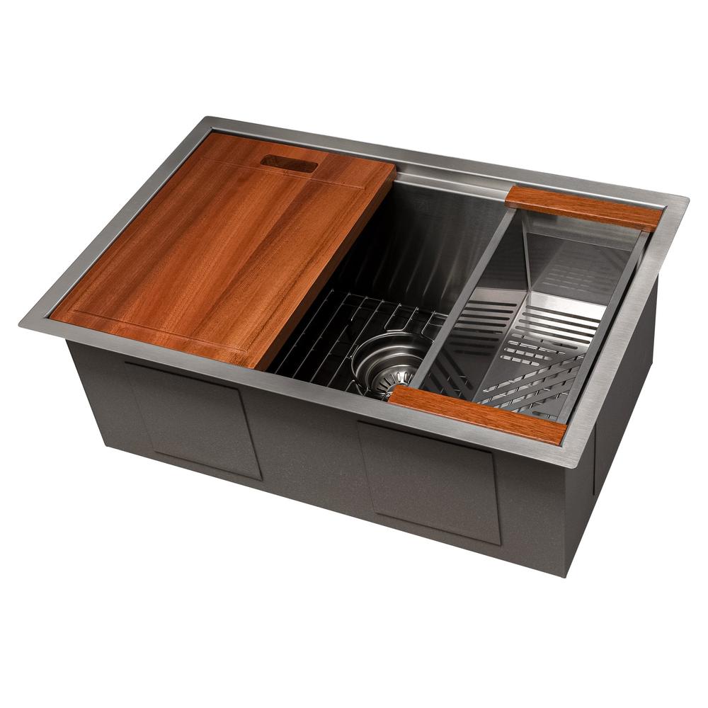 ZLINE Garmarch 27-Inch Undermount Single Bowl Stainless Steel Kitchen Sink with Bottom Grid & Accessories (SLS 27) - Perfect for Modern Kitchens, Remodeling & Heavy-Duty Cooking