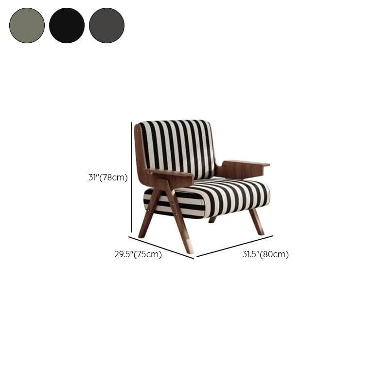 Modern Abstract Striped Solid Color Black Olive Green Armchair with Fixed Back and Arms - Stylish Living Room Chair for Home Office Lounge Reading Nook