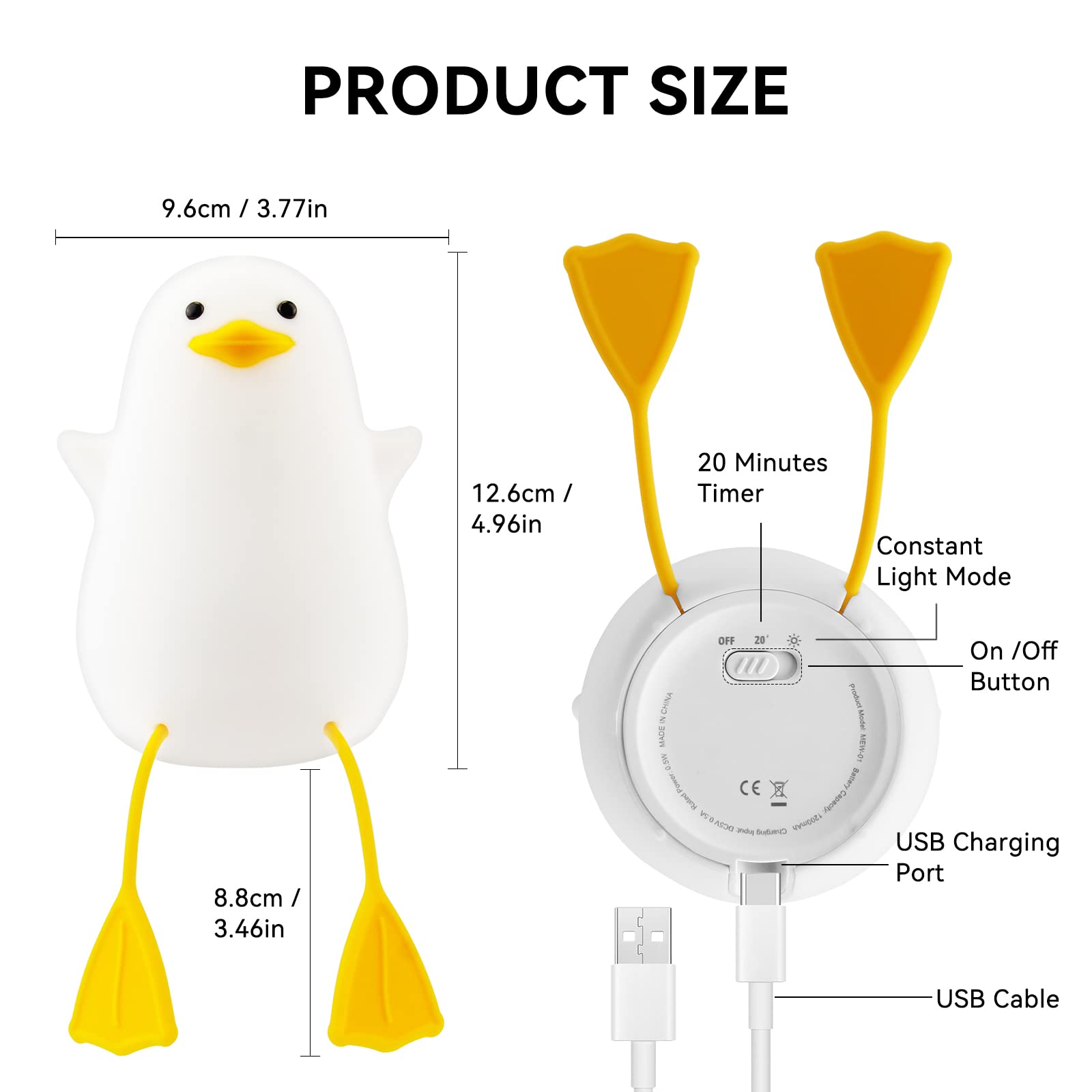 iKALULA Night Light for Kids - Adjustable Brightness & Timer, Rechargeable LED Baby Night Light, Silicone Seagull Design - Perfect Gift for Newborns, Christmas, Nursery, Bedroom, and Travel Use