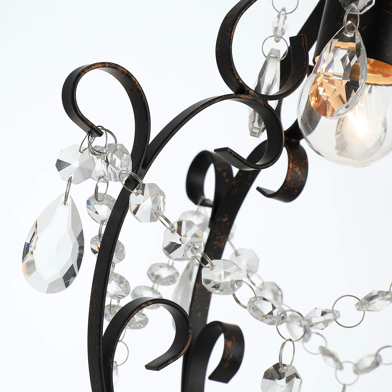 Mini Bronze Crystal Plug-in Chandelier - 1-Light Hanging Fixture with 14.27 Ft Cord & On/Off Switch for Bedroom, Dining Room, Living Room | Elegant Lighting for Home Decor, Weddings & Special Events