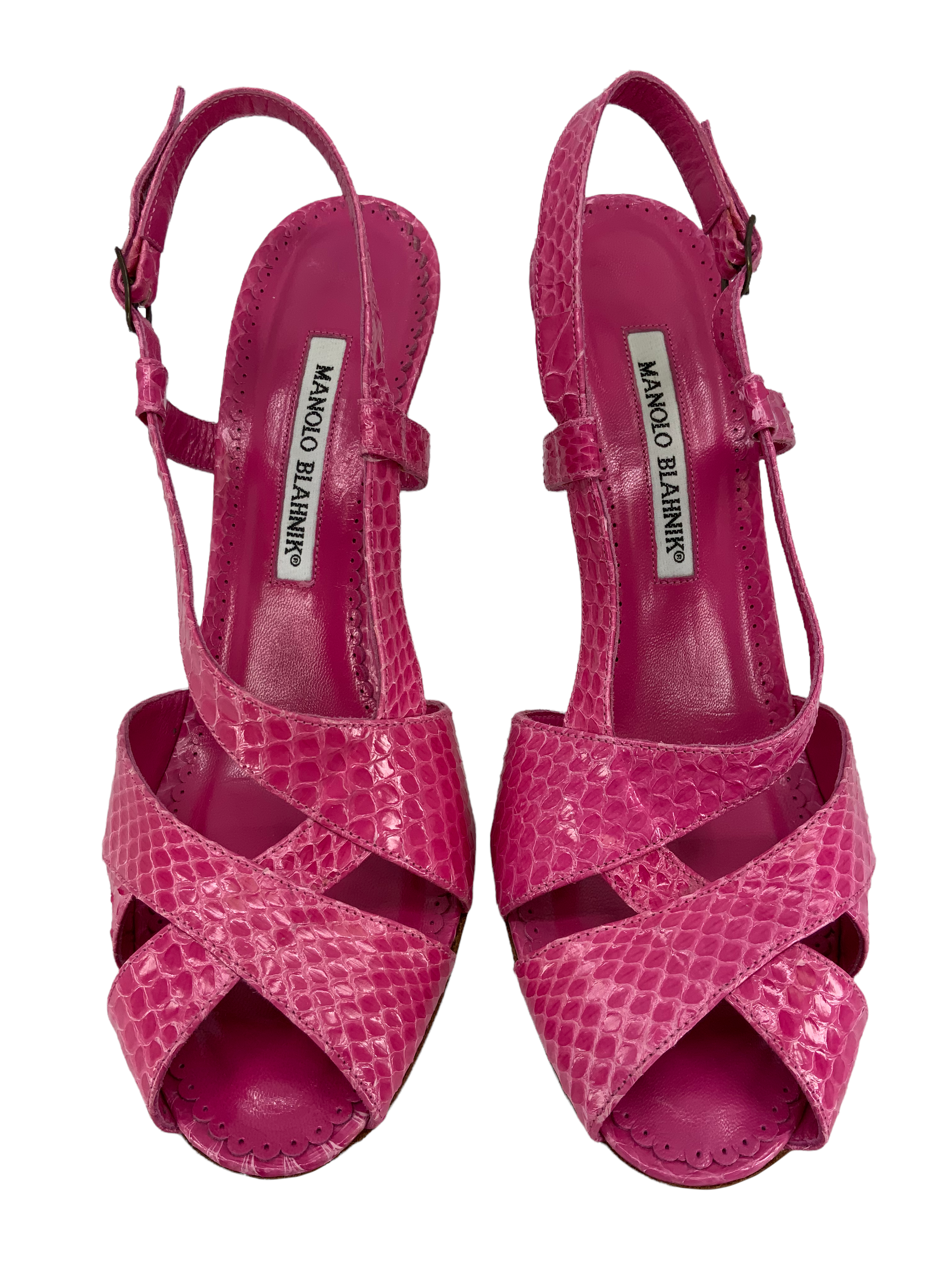 Manolo Blahnik Women's Strappy Snakeskin Heel Sandals Size 7.5 | Luxury Designer Shoes for Weddings, Parties & Special Occasions